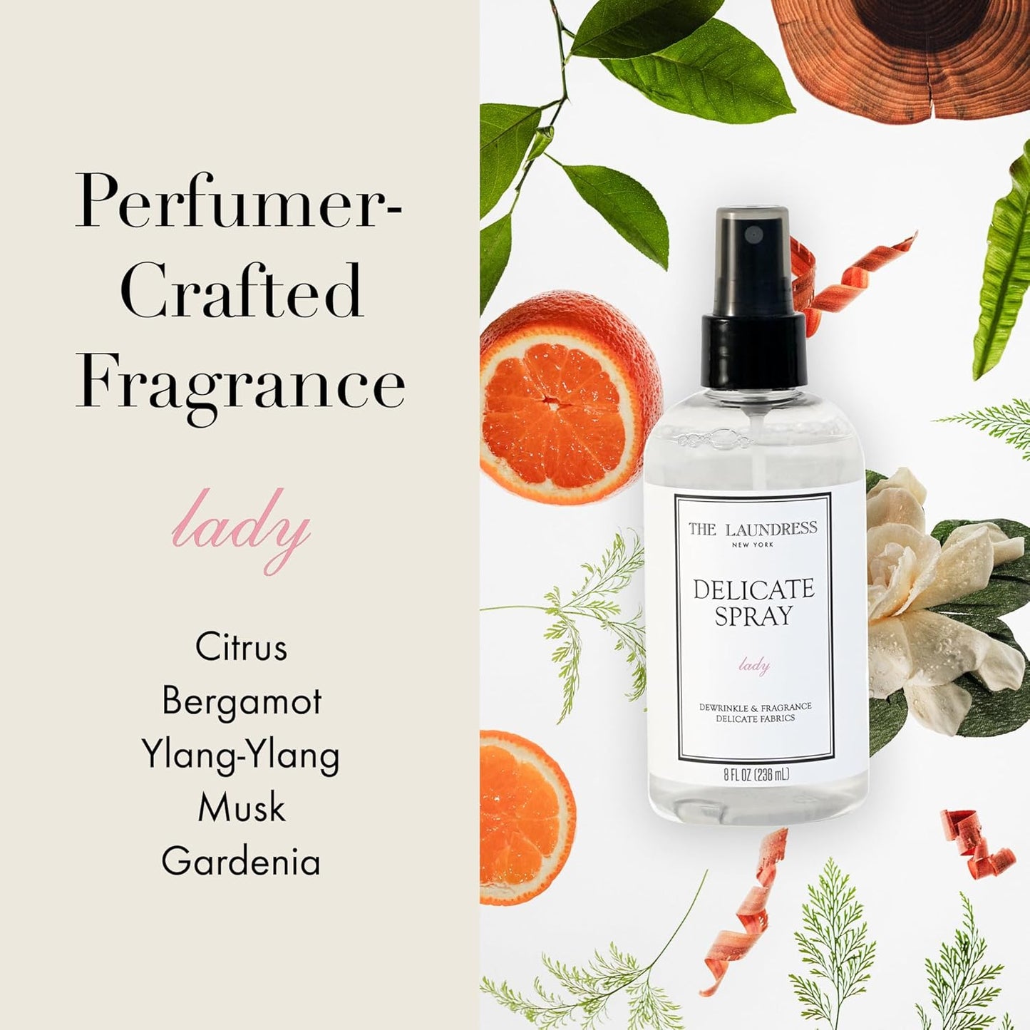 The Laundress Delicate Fabric Spray, Wrinkle Release Spray, Upholstery and Linen Spray, Silk & Lingerie Refresher, Lady Scent, Citrus, Rosewood, Musk, 8 Fl Oz