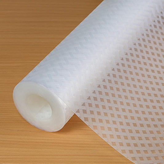 Shelf Liners 24 in x 20 ft EVA Drawer Mats, Non-Adhesive Cupboard Protector, Kitchen Cabinet Lining Fridge Liner (Clear Crossed Stripe, 61x610cm)