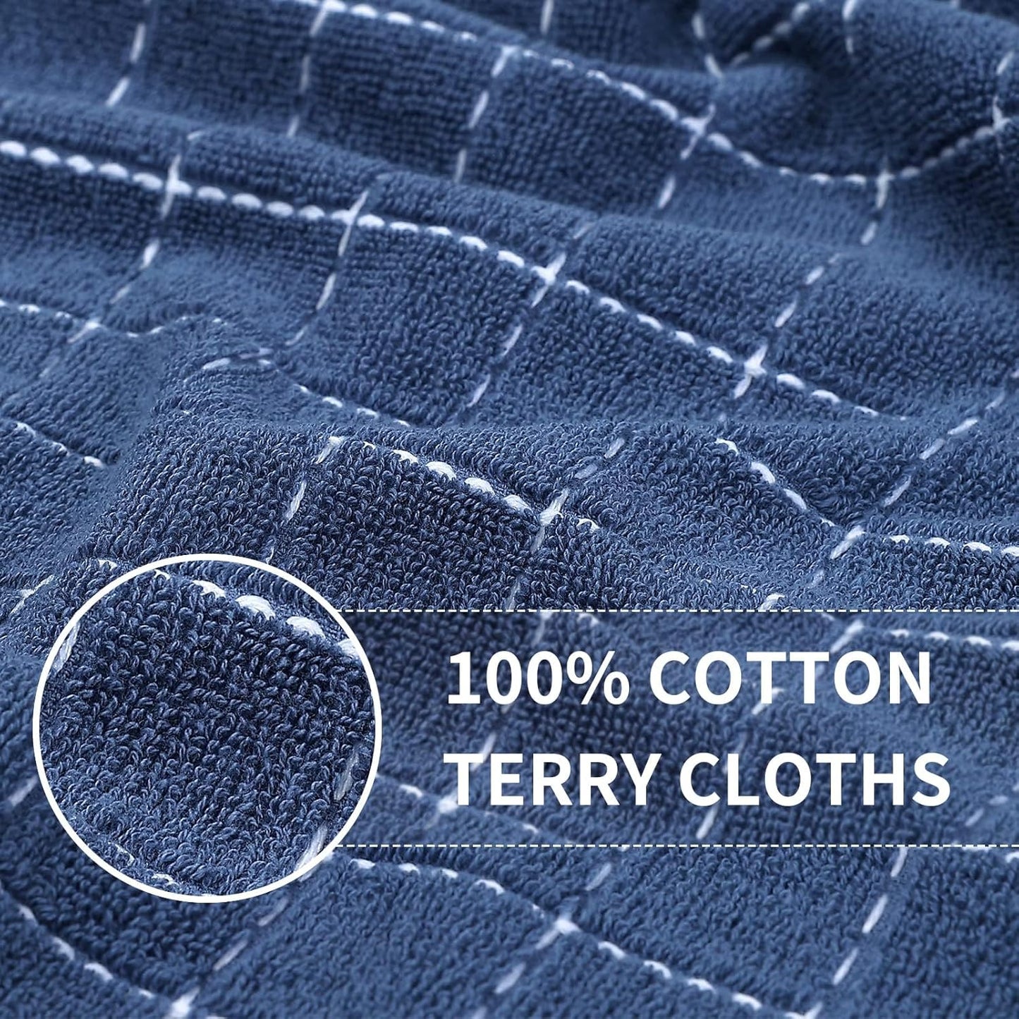 Homaxy 100% Cotton Terry Kitchen Towels(Navy Blue, 13 x 28 inches), Checkered Designed, Soft and Super Absorbent Dish Towels, 12 Pack