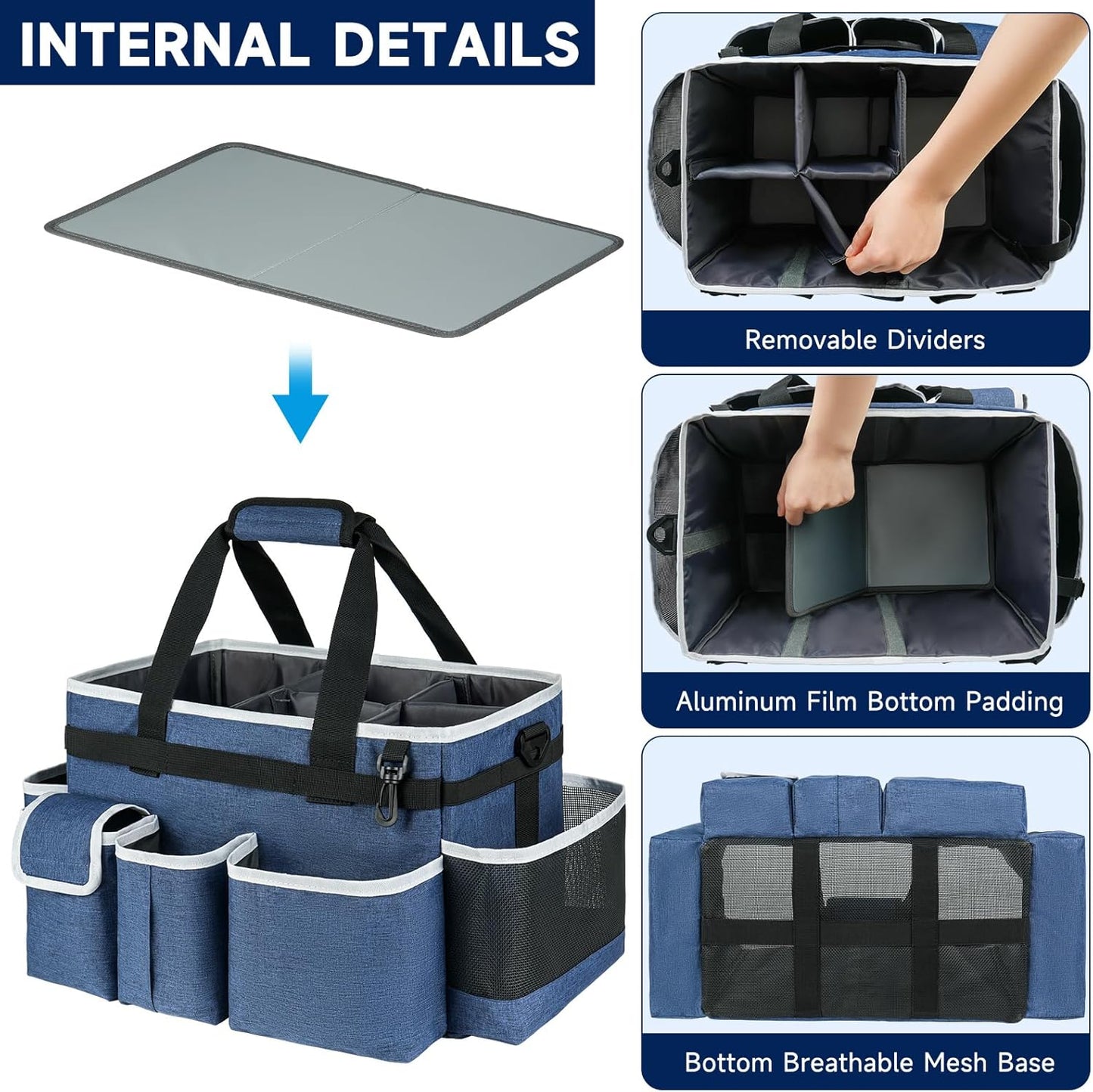 Cleaning Caddy Bag,Large Cleaning Supplies Organizer with Handle for Housekeepers, Blue