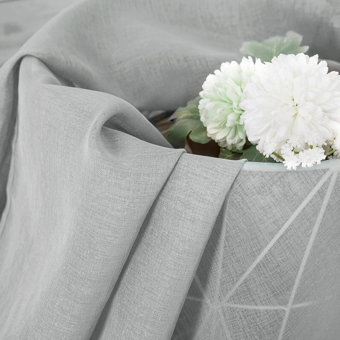 Tollpiz Sheer Curtains Linen Textured Living Room Curtain Sheers Light Filtering Rod Pocket Voile Curtains for Bedroom, 42 x 63 inches Long, Silver Grey, Set of 2 Panels