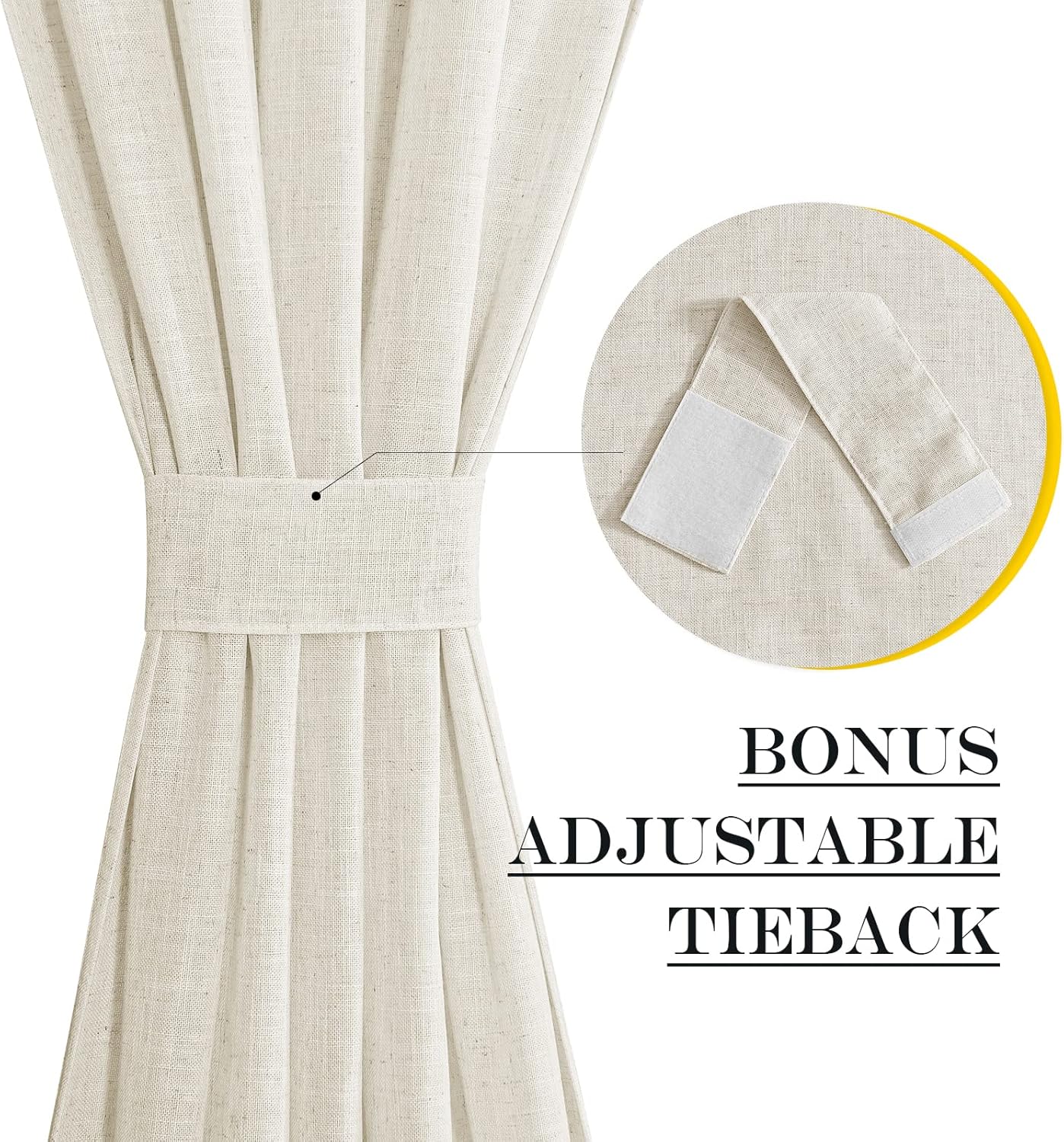 NICETOWN Front Door Curtain - Soft Beige Linen Weave Pattern Door Shade for Windows Light Filtering Rod Pocket French Window Cover for Entryway/Garage with Tieback, 1 Panel, 26" W x 40" L