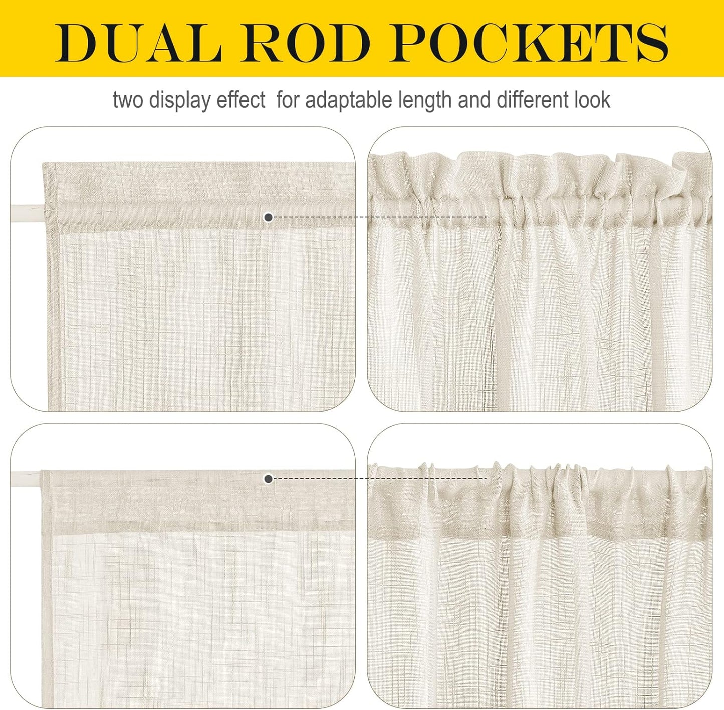 NICETOWN French Door Curtain - Linen Textured French Door Drape Privacy Open Weave Sheer Panel (30 inches Width by 40 inches Length, 1 Panel, Beige, Tieback Included)