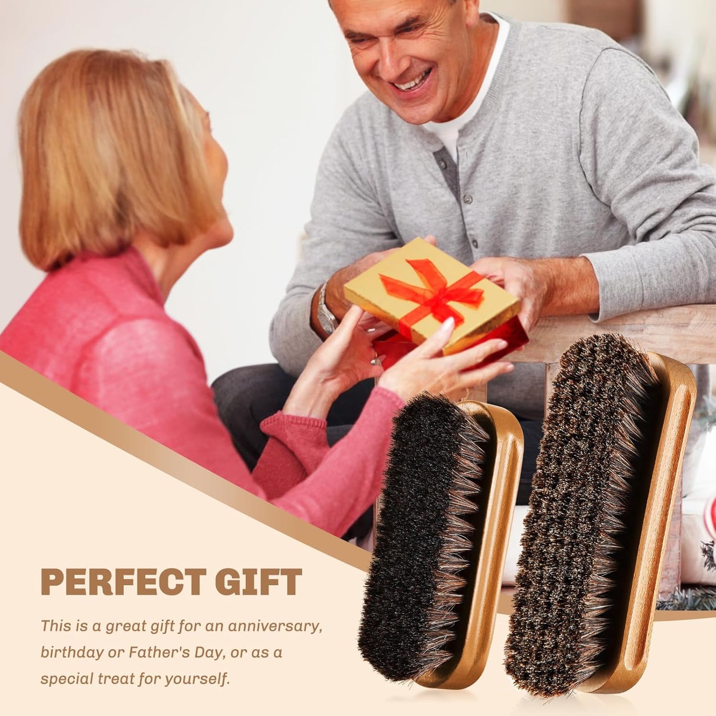 2 Pcs Horsehair Shine Shoes Brush Kit Polish Dauber Applicators Cleaning Leather Shoes Boots Care Brushes Suede Cleaner Brush(Wooden Concaved Brush)