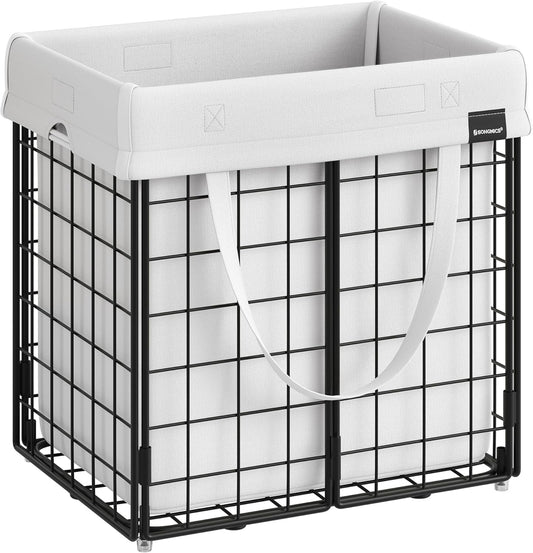 SONGMICS Laundry Hamper, 11 Gal. (50L) Laundry Basket, Collapsible Clothes Hamper, Removable and Washable Liner, Metal Wire Frame, for Bedroom Bathroom, Cream White ULCB150W01