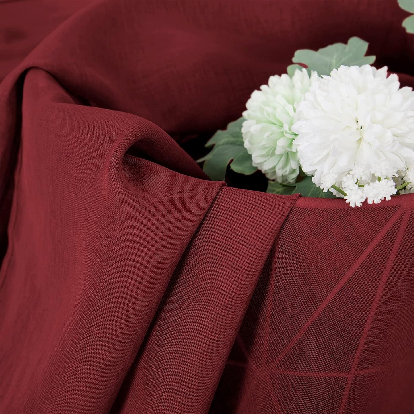 Tollpiz Short Sheer Curtain Living Room Linen Textured Curtains Sheer Light Filtering Voile Rod Pocket Curtain for Bedroom, 38 x 54 inches Long, Burgundy Red, Set of 2 Panels