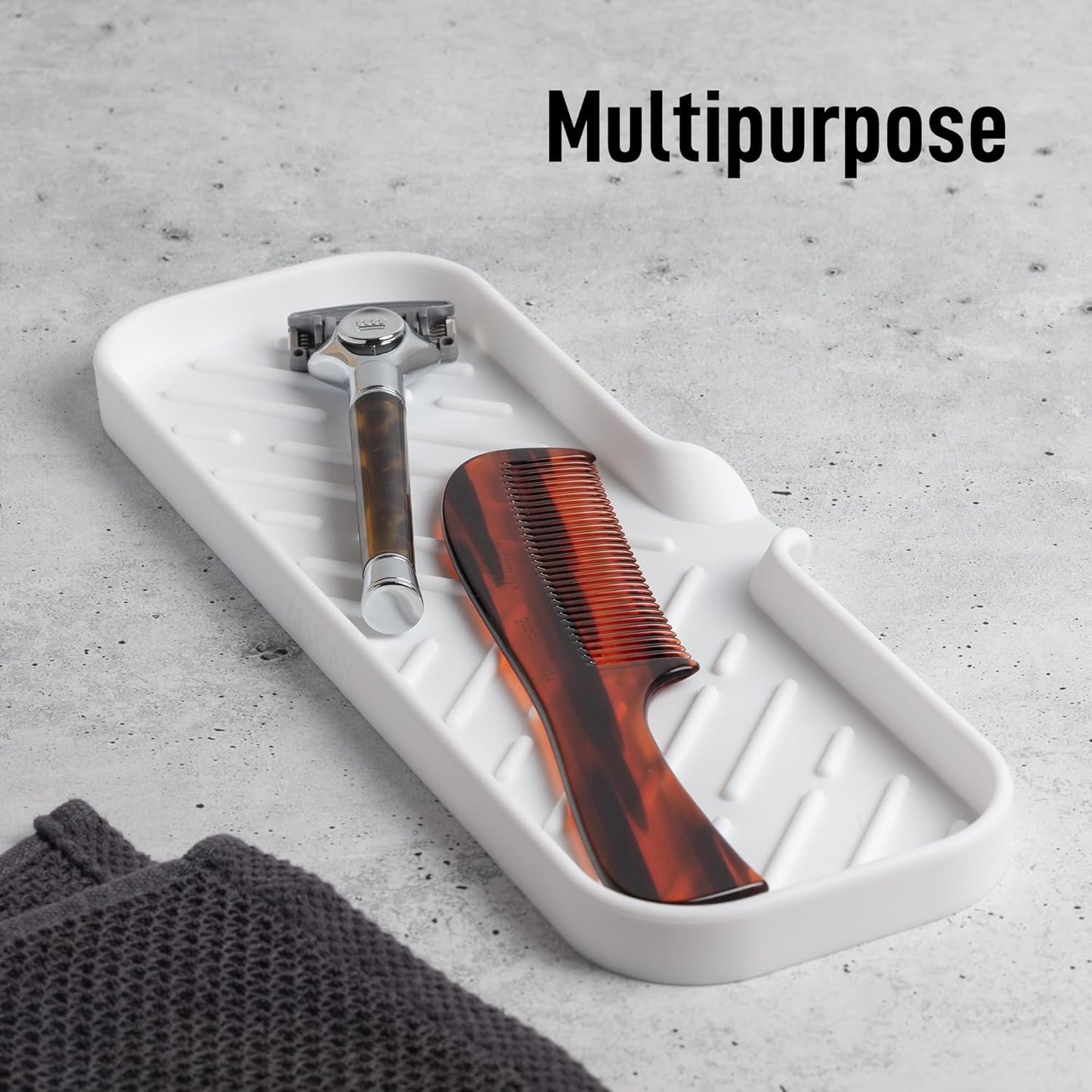 Zulay Large Silicone Sponge Holder (12x4) – Flexible Sink Organizer Tray for Kitchen & Bathroom – Multipurpose Soap Dish for Sponges, Makeup, Trinkets & More (White)