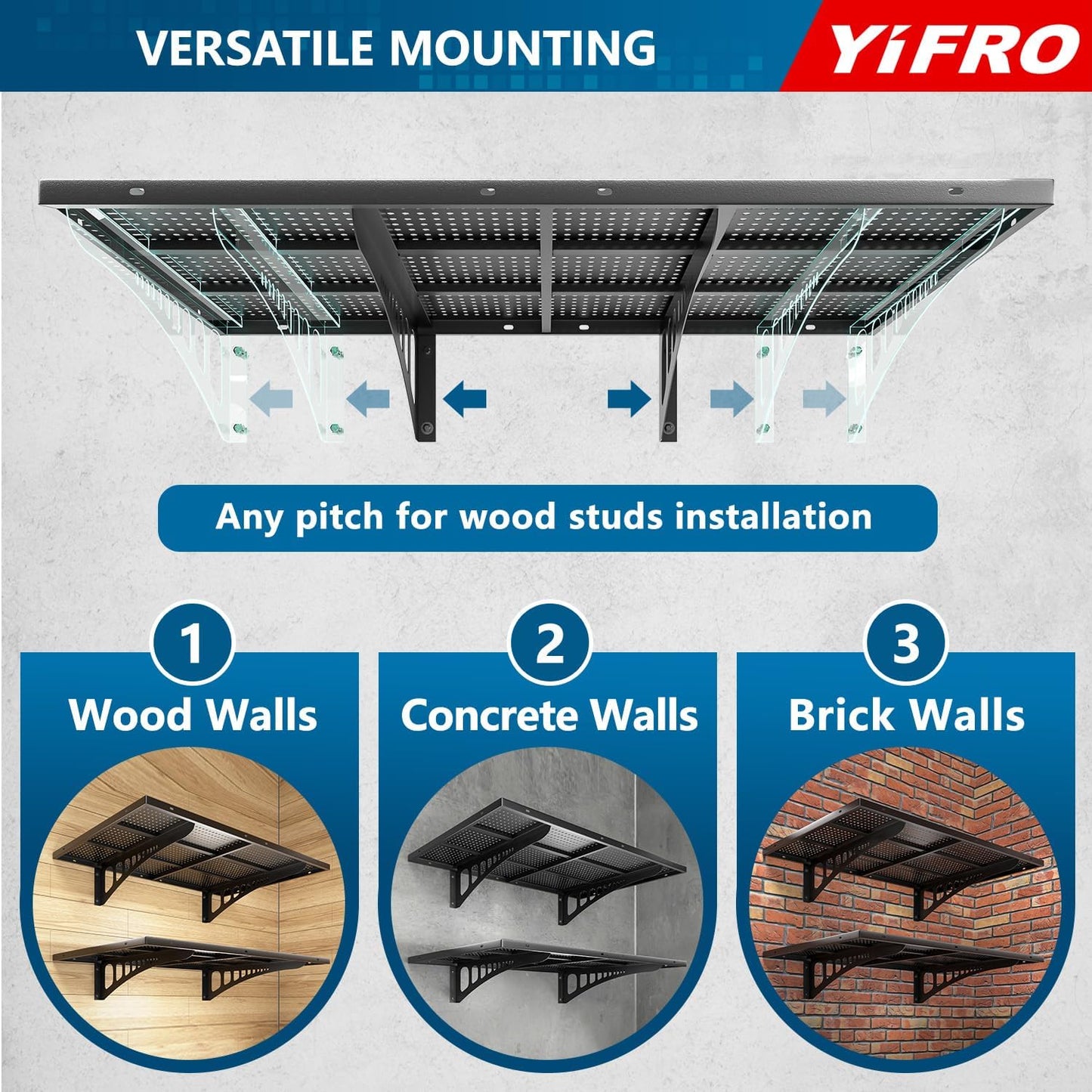 4-Pack 2x3ft Heavy Duty Garage Wall Shelving, 1000 lbs Load Capacity, Garage Shelving Wall Mounted, Garage Storage Rack with Hooks, Black