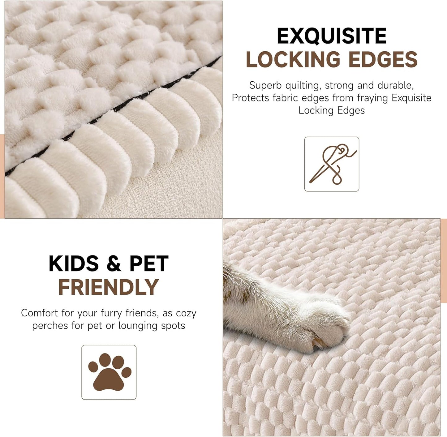 OTOB Couch Covers for 3 Cushion Sofa Pet Friendly, All Seasons Non Slip Plush Fuzzy Sofa Covers Washable, Soft Cozy Dog Bed Mat Sofa Slipcovers Furniture Protector (Cream, 27.6" x 82.7")