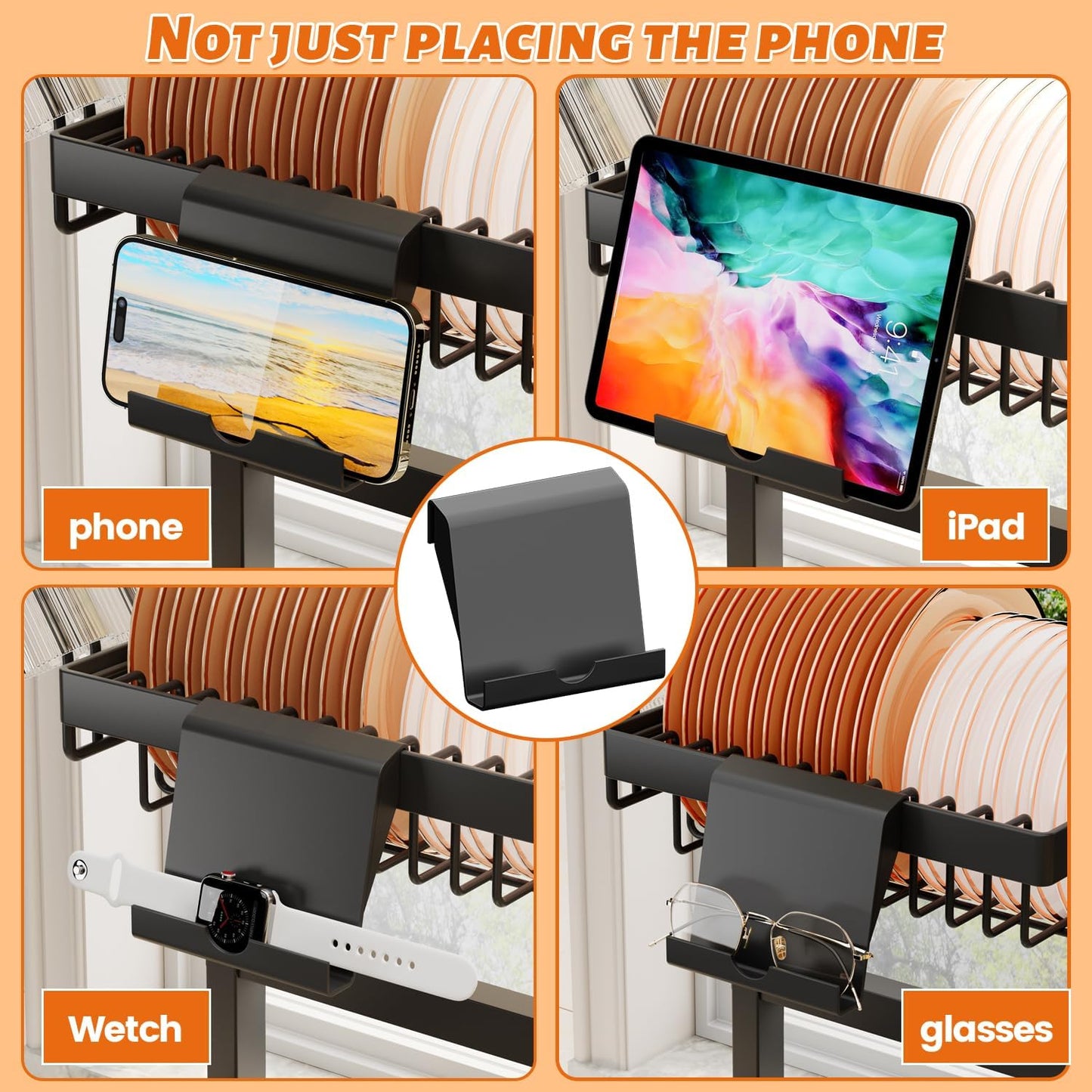 Over The Sink Dish Drying Rack 27-40L x 12W x 32.5-37H (inches) (Expandable Height and Length) Snap-On Design 2 Tier Large Dish Rack