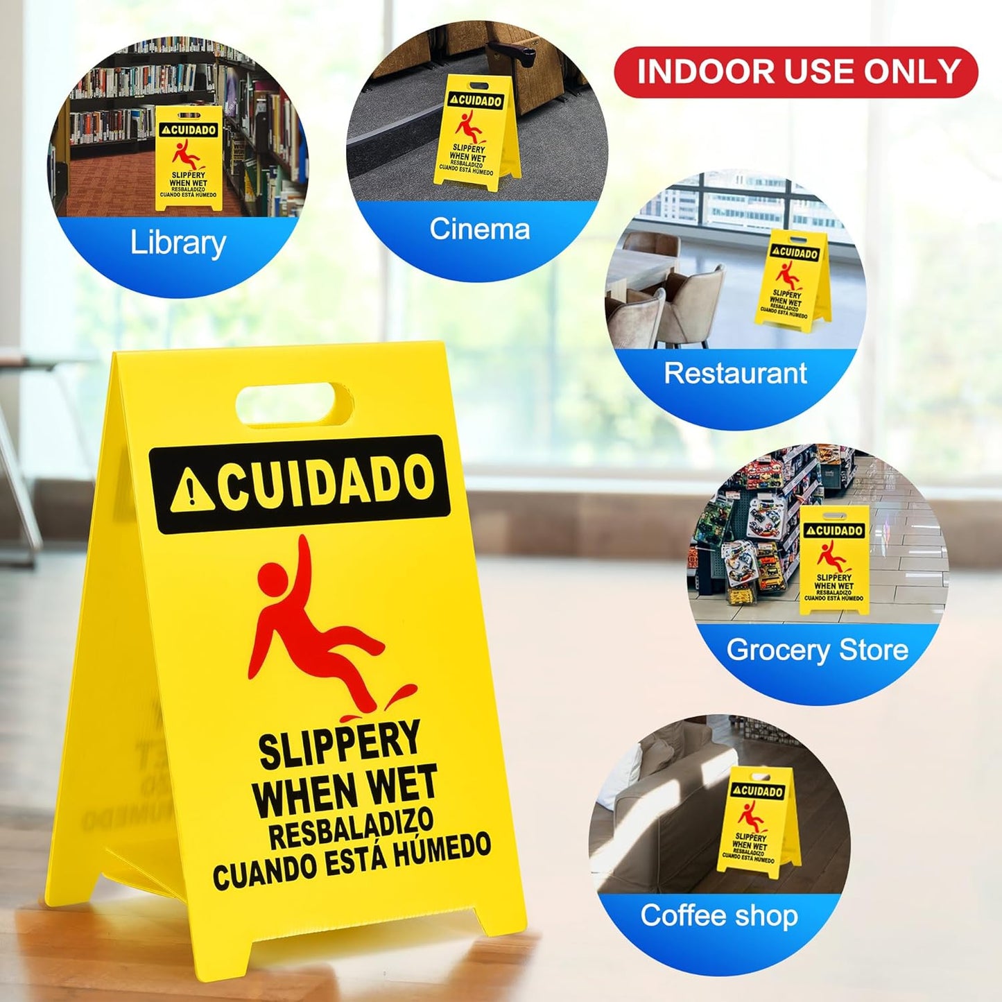MATTHEW CLEANING 19'' 2 Pack,Industrial Wet Floor Sign 2-Sided Durable Corrugated Plastic Birght Yellow Multilingual Saety Warning Signs Commercial Caution Wet Fold-out Floor Signs For Indoors Only