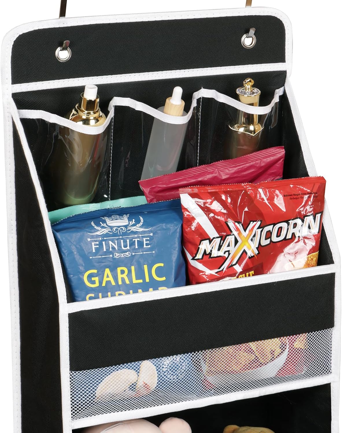 Univivi 6-Shelf Over Door Hanging Organizer Fabric Baby Door Storage with 5 Large Pockets and 3 Small PVC Pockets Wall Mount Hanging Storage Organizers for Baby Essential (Black)