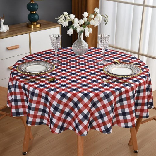 Waterproof Plaid Tablecloth Fabric - Round 50 Inch Classic Gingham Checker Table Cloth for Indoor/Outdoor Use - Buffalo Table Cover for Picnics, BBQs, and Parties