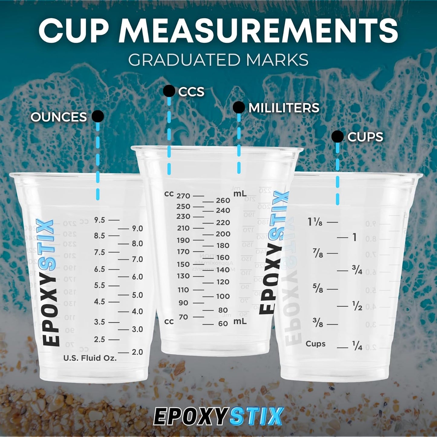 [50 Pack] NEW SIZE 12oz Graduated Mixing Cups - Durable PET, Clear Measurement Markings in oz, mL and cups - For Resin, Paint, Mixing and Crafts