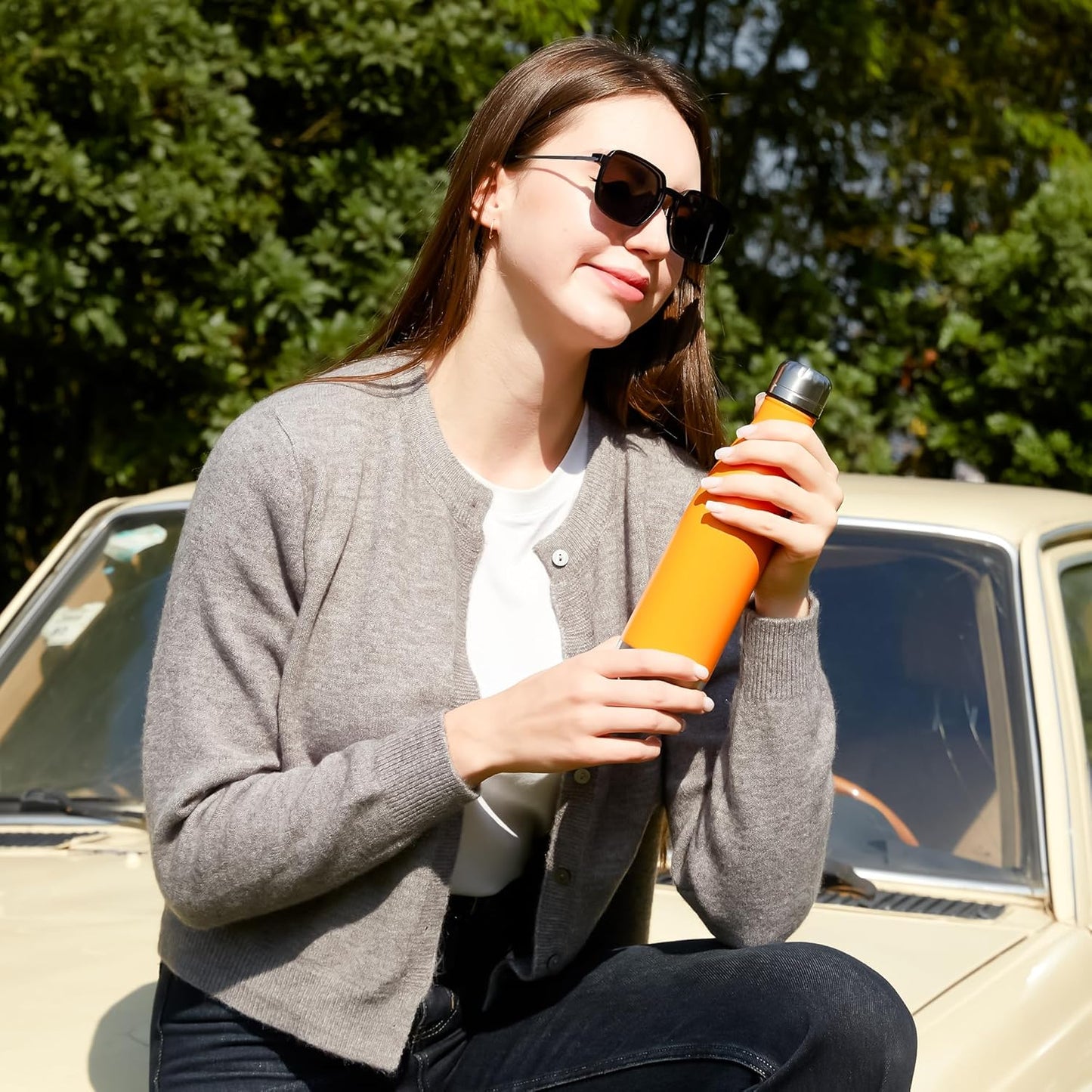 MEWAY 17oz Sport Water Bottle 4 Pack Vacuum Insulated Stainless Steel Leak-Proof Double Wall Cola Shape Water Bottle,Keep Drinks Hot & Cold(Orange,4 Pack)