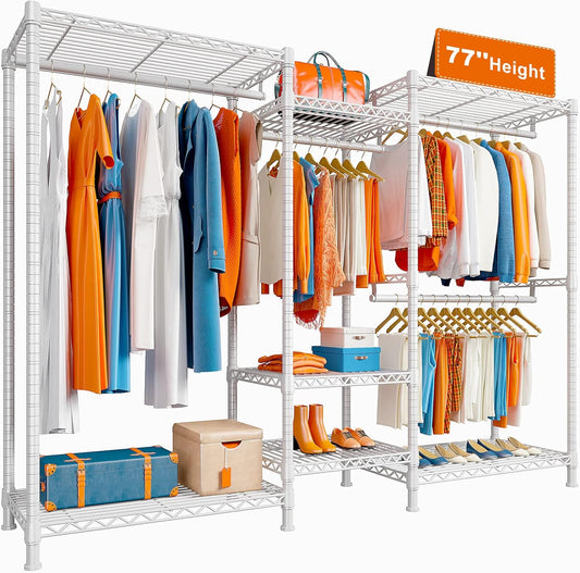 Raybee Clothing Racks for Hanging Clothes Heavy Duty Clothes Rack Load 750LBS Garment Rack, 77" H x 70.5" W x 13.8" D, White