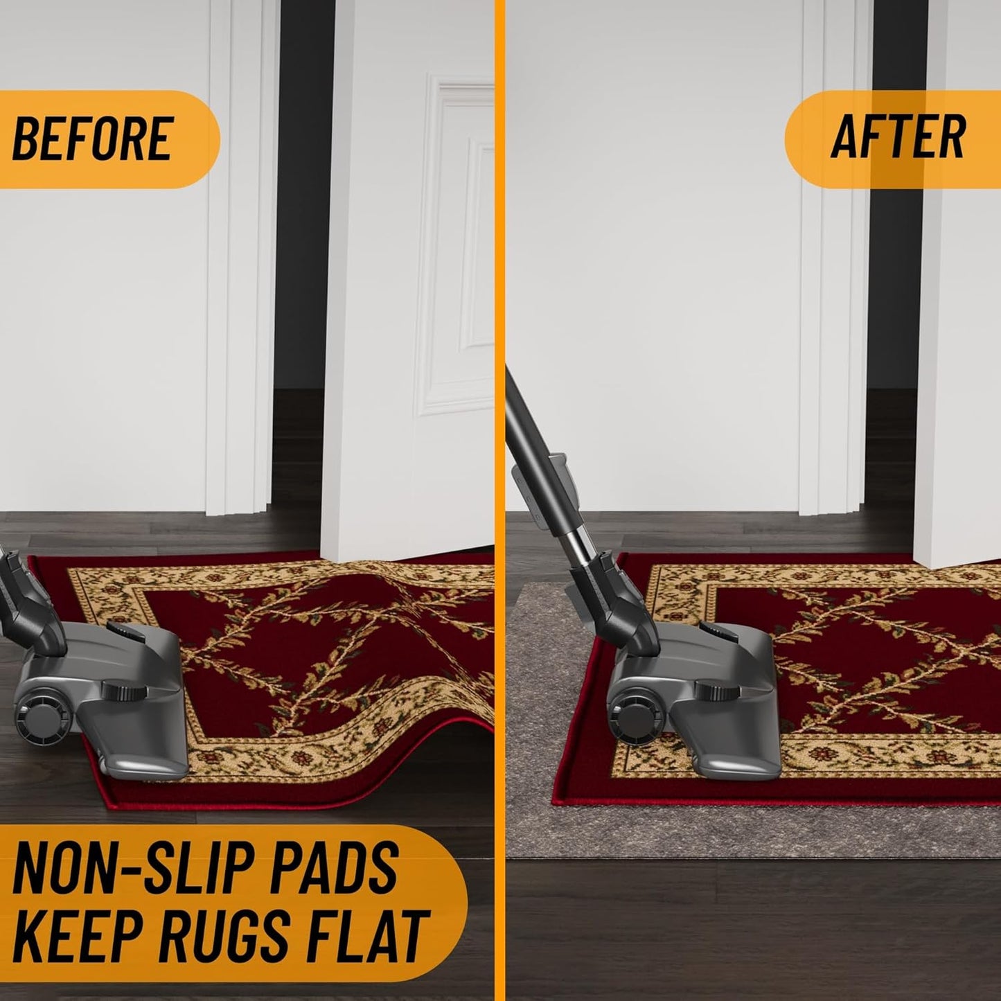 Ottomanson 6' x 8' Non-Slip Rug Pad Gripper 1/4 Inch Thick Dual Surface Felt + Rubber Gripper - Safe for All Floors, Brown