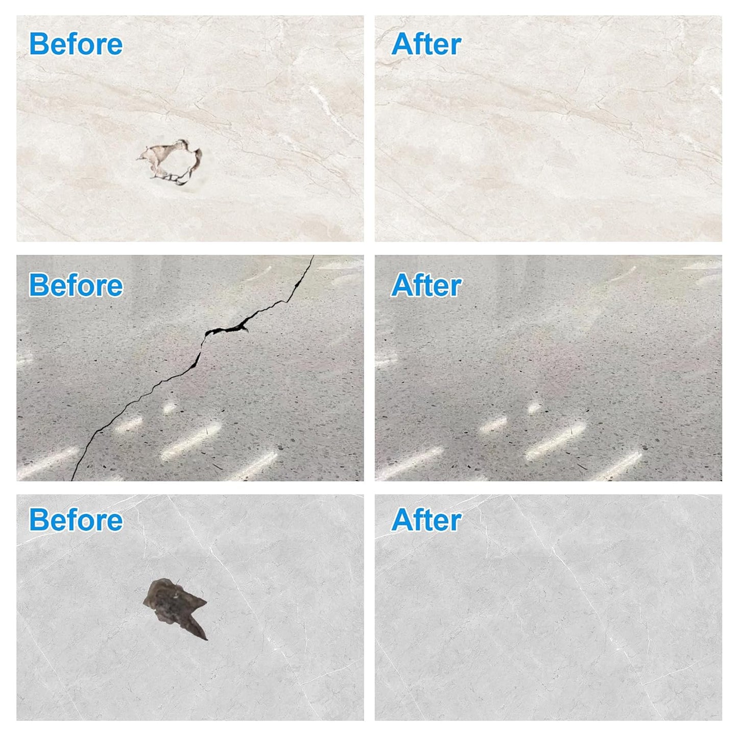 Marble and Granite Repair kit, Quartz Countertop Repair Kit for Chip Dents Cracks Holes Scratchs, Premium Marble Granite Quartz Laminate Formica Travertine Corian Stone Epoxy Filler