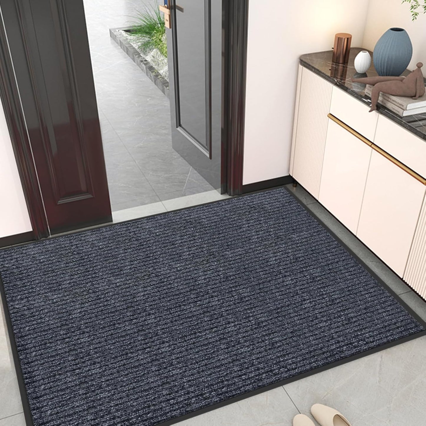 Kuyal Front Door Mat, 3'x4' Indoor Outdoor Entrance Mat, Commercial Floor Mats Inside Outside Entrance, Heavy Duty Durable Welcome Mats, Rubber Backing Non Slip Outdoor Mats for Entryway,Dark Gray