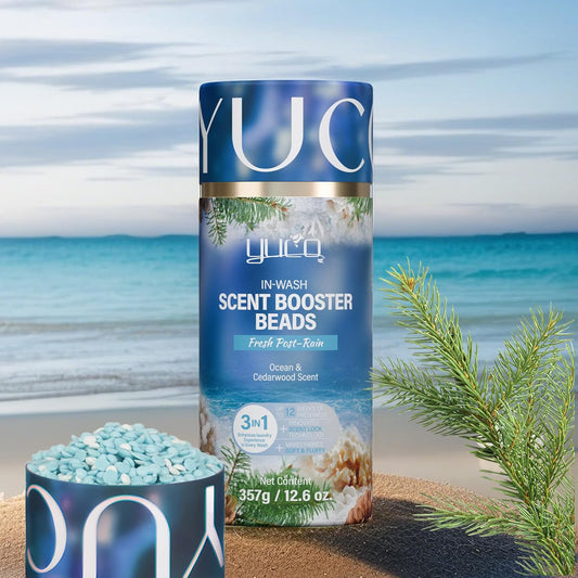 YUCO Scent Beads Laundry Natural,Ultra-Concentrated Two-Color Laundry Beads,Effective Fabric Deodorizer,Soften,Static Free,Microcapsule Technology Scent Lock Fresh Last 12Weeks(Ocean Cedarwood,12.6OZ)