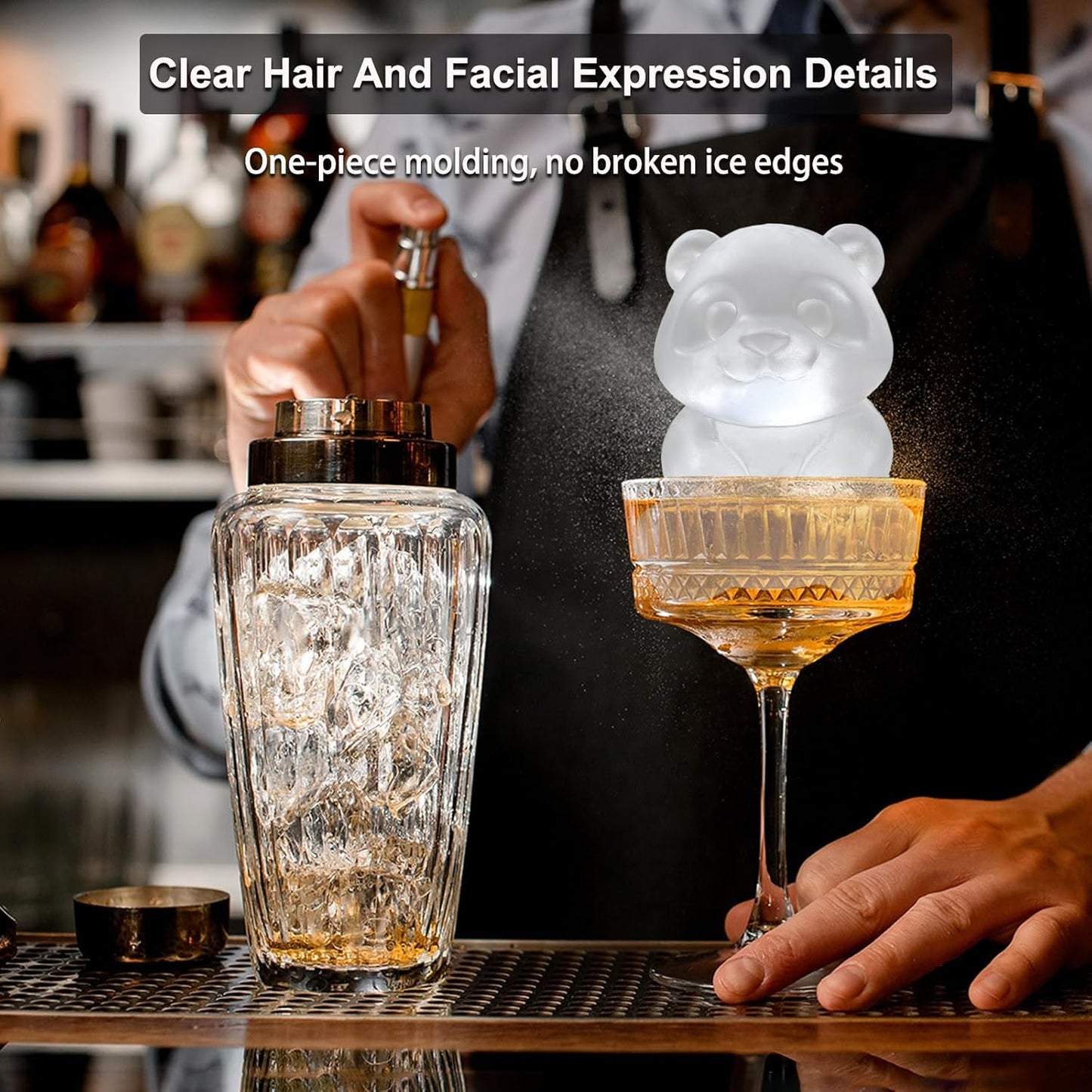 3D Panda Ice Cube Silicone Molds Tray for Whiskey, Cocktail, Drink Decor, Bar; Rich Details. Cute Gifts for Women Kids Girls Boys, Fun Animal Shape Soap Epoxy Resign Mold; 2 Pack