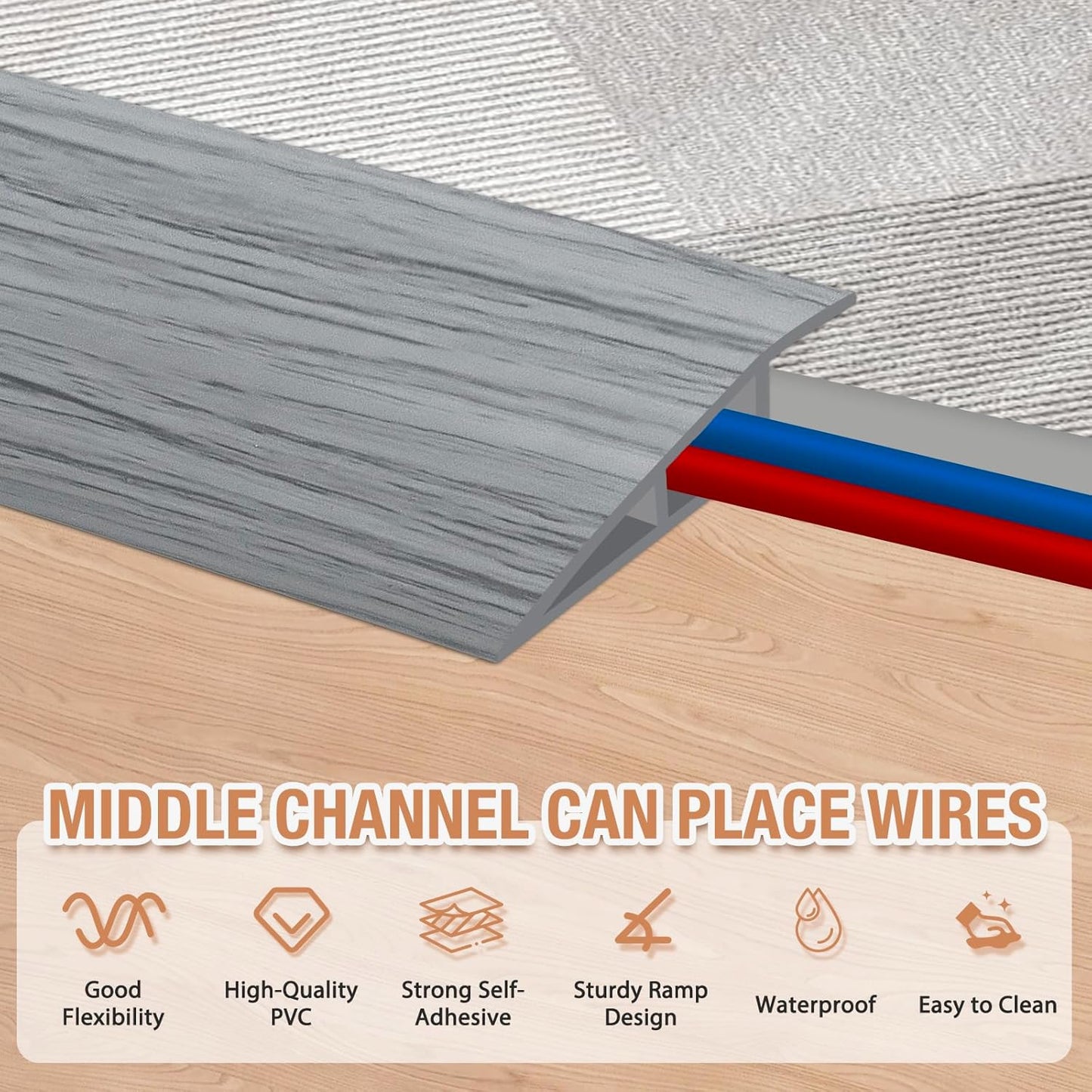 Floor Transition Strip Self Adhesive Vinyl Door Threshold for Doorways Carpet Edging Trim Overlap Edge Reducer for Laminate Floor, Carpet, Tile (Light Gray Wood Grain, 2/5" to 3/5", 3.3Ft)