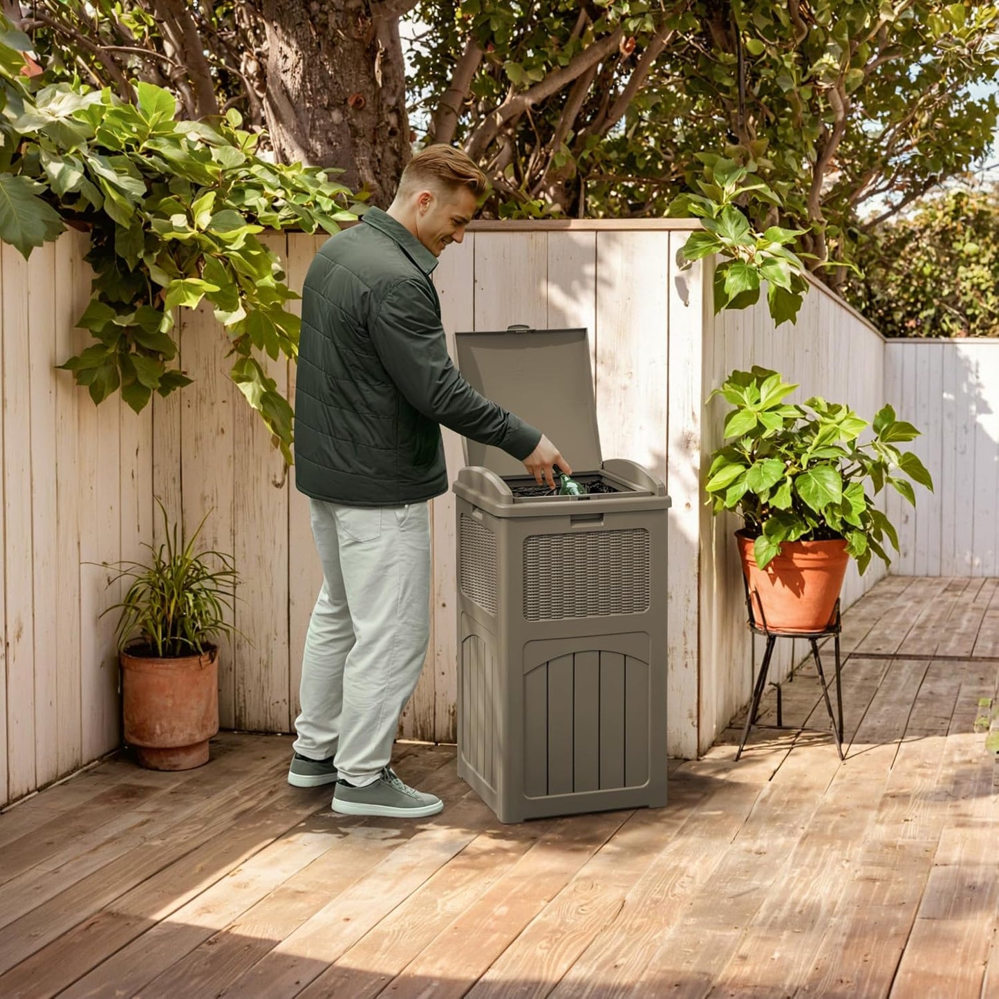 YESHOMY 4 Pack Outdoor Trash Can with Lid, Garbage Bins for Garden, Porch, Home and Kitchen, Coffee