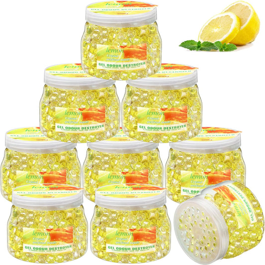 9 Pack Odor Eliminator Gel Beads Bulk 10 Ounces Air Freshener Gel Beads Odor Eliminator for Home, Bathrooms, Cars, Boats and Pet Areas(Lemon)