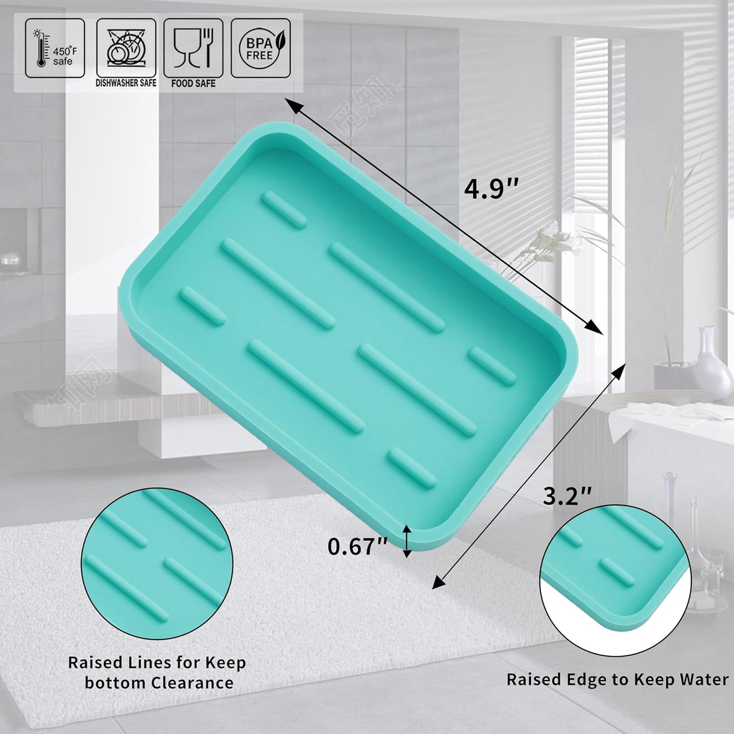 Silicone Kitchen Sink Organizer Tray for Multiple Usage,Easy Clean Sponges Holder for Kitchen Bathroom Counter or Sink,Dish Soap Dispenser,Scrubber,Bottle,Cup Mint 4.9”x 3.2”