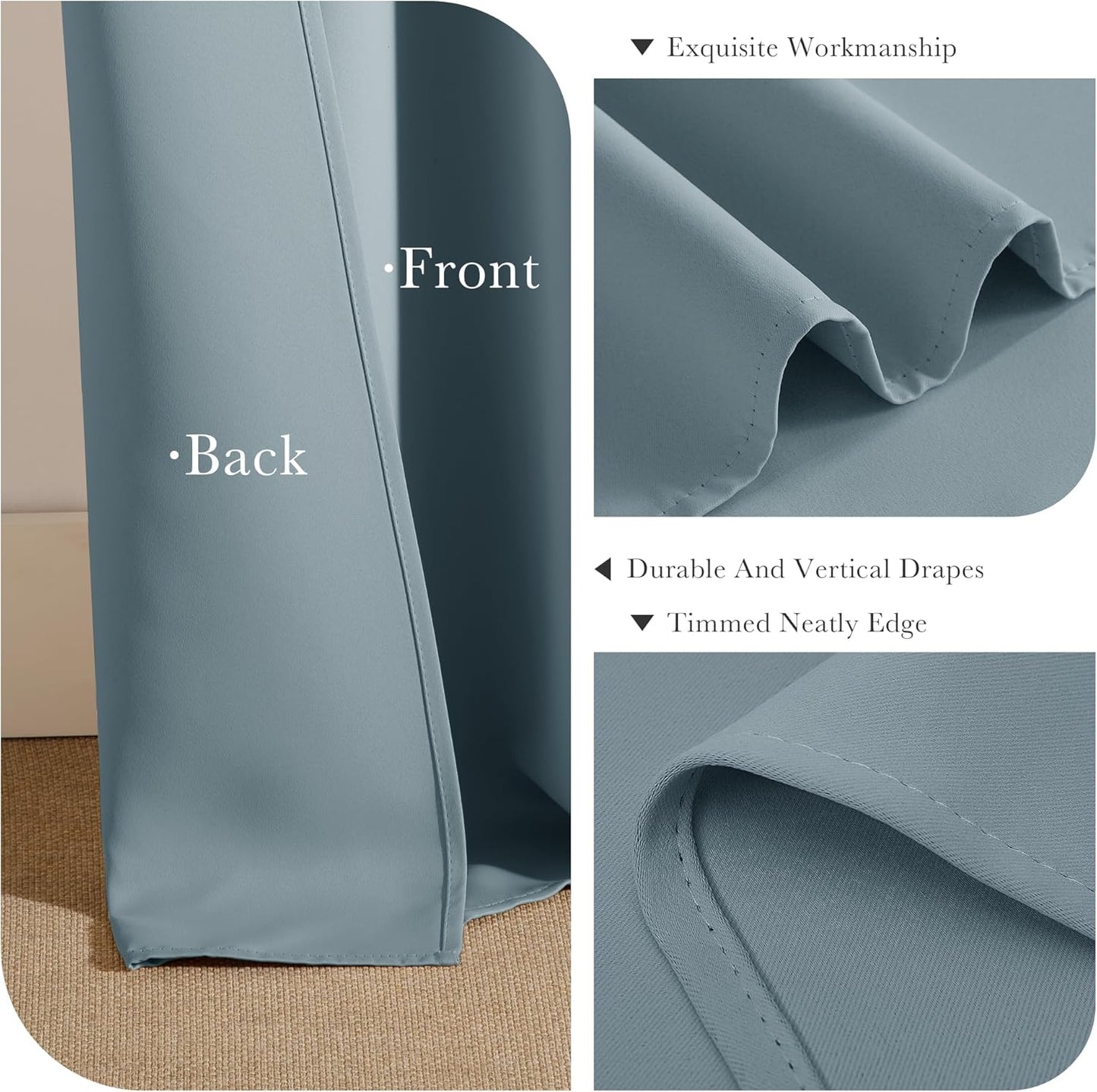 PONY DANCE Dusty Blue Short Blackout Curtains 36 inch Length for Kitchen, Privacy Small Black Out Grommet Half Window Drapes for Bathroom Cabinet Camper RV Bunk(W42 x L36 inch, 2 Panels)