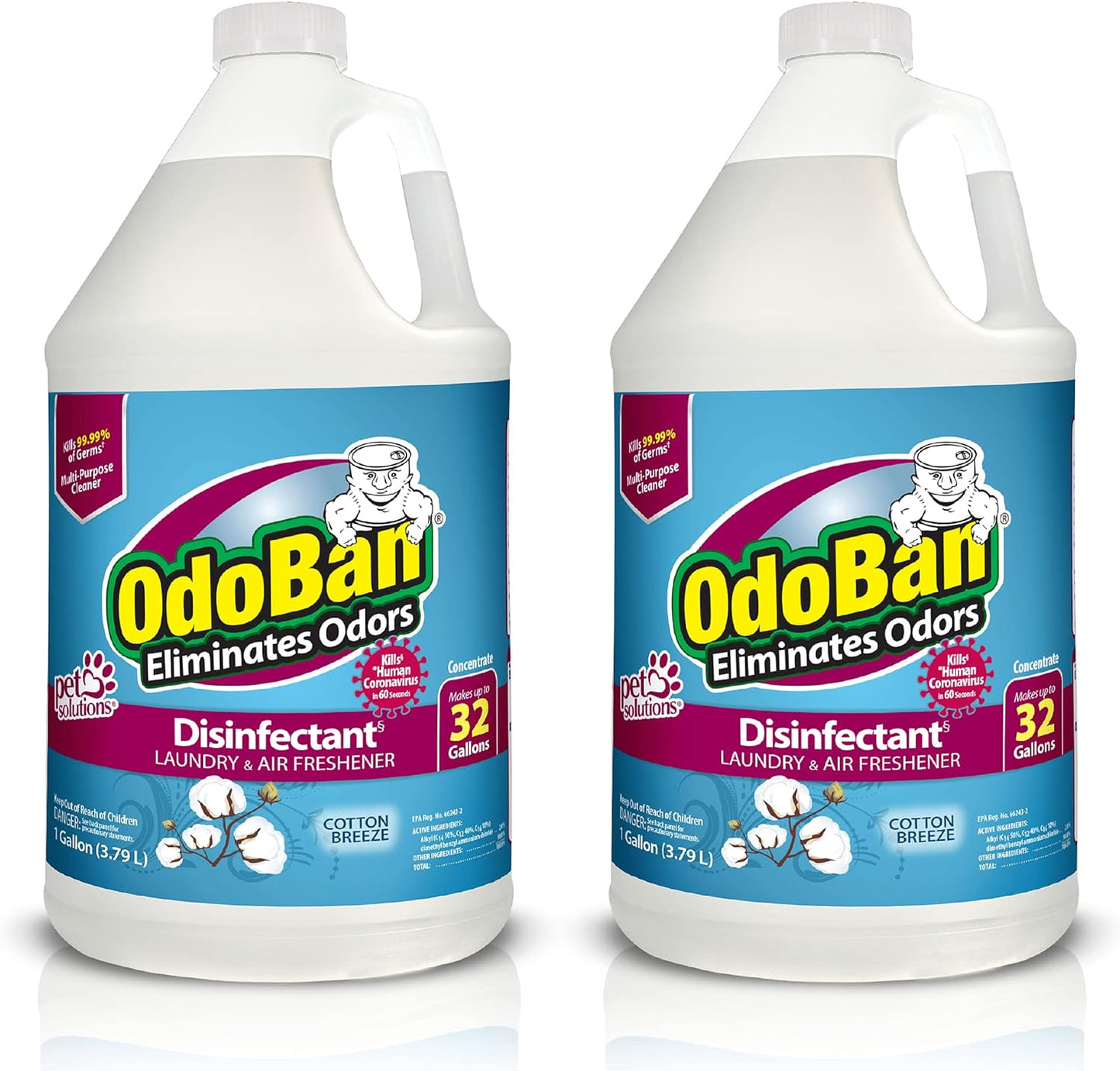 OdoBan Disinfectant Concentrate and Odor Eliminator, Made in the USA, Cotton Breeze Scent, 2 Gallons