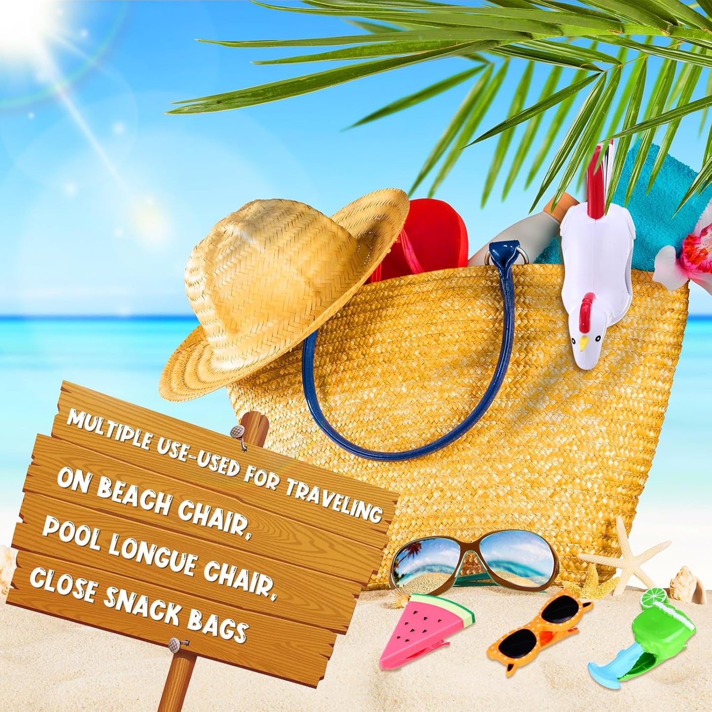 Rtteri 16 Pcs Beach Towel Clips for Beach Chairs Cute Towel Holder Cruise Clothes Pins for Lounge Chair Patio Pool, Assorted Style(Bright)