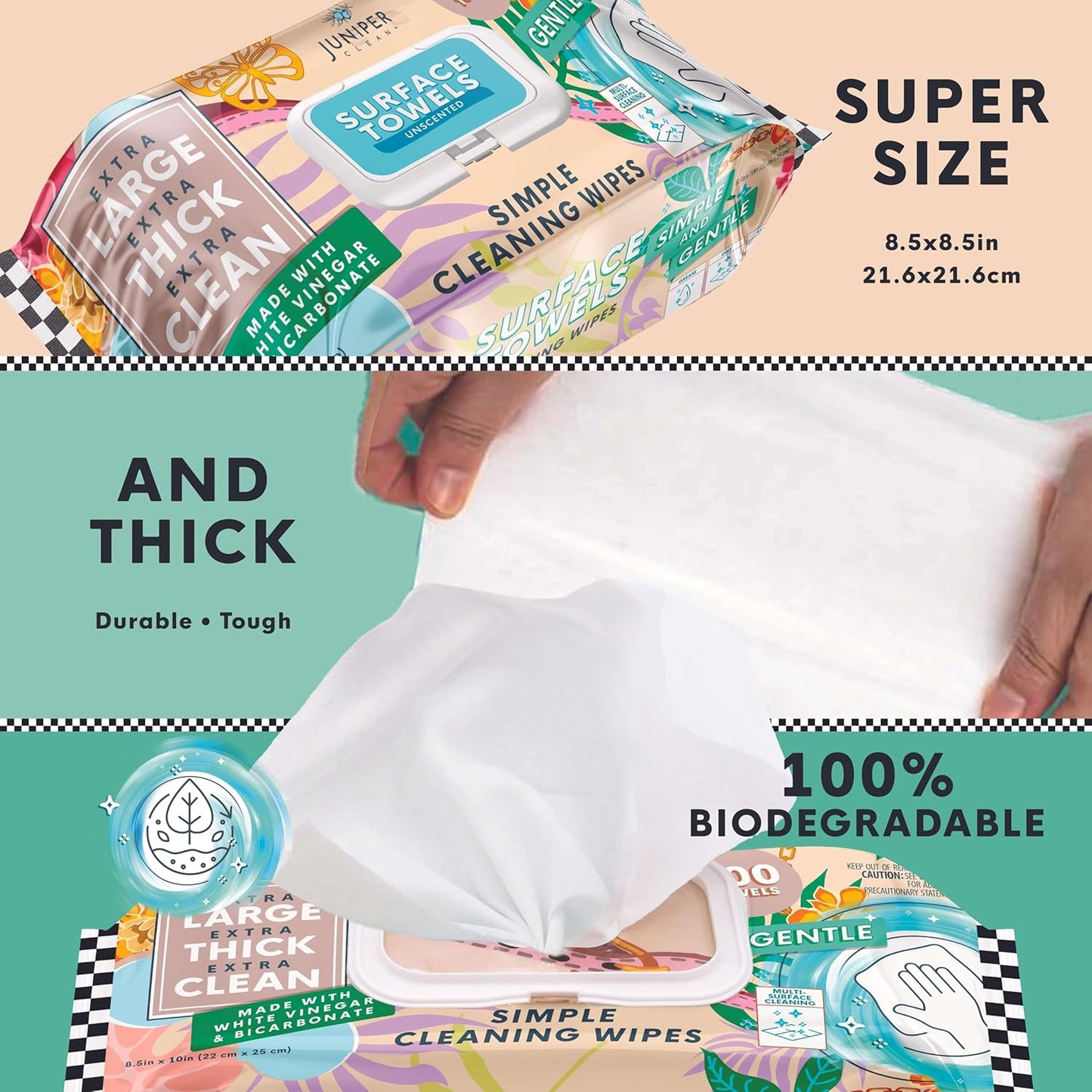 6 Packs Surface Cleaning Wipes, Thick & Large Dispose, All-Purpose Cleaner for Bathroom, Kitchen, Office, 100 Count Soft Flow, Biodegradable, Mix Scent