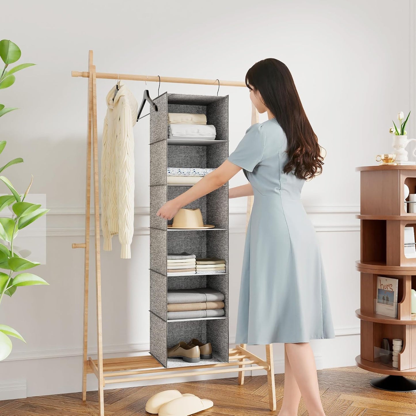 6-Shelf Hanging Storage Closet Organizer, Linen Rv Storage and Organization for Wardrobe, Inside, Camper Accessories, Nursery, Baby Room