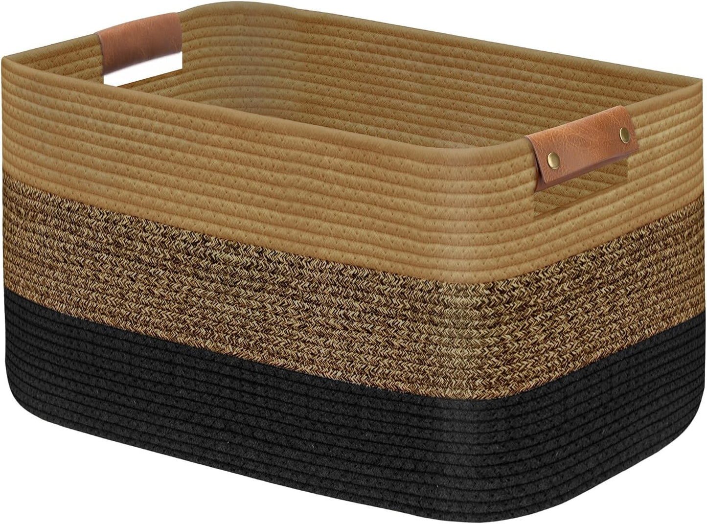 Large Collapsible Laundry Basket, Clothes Hamper for Blanket, Toy, Towels, Woven Baskets for Storage, Nursery Home Decor Living room 21.6" x 15" x 11.8" Black