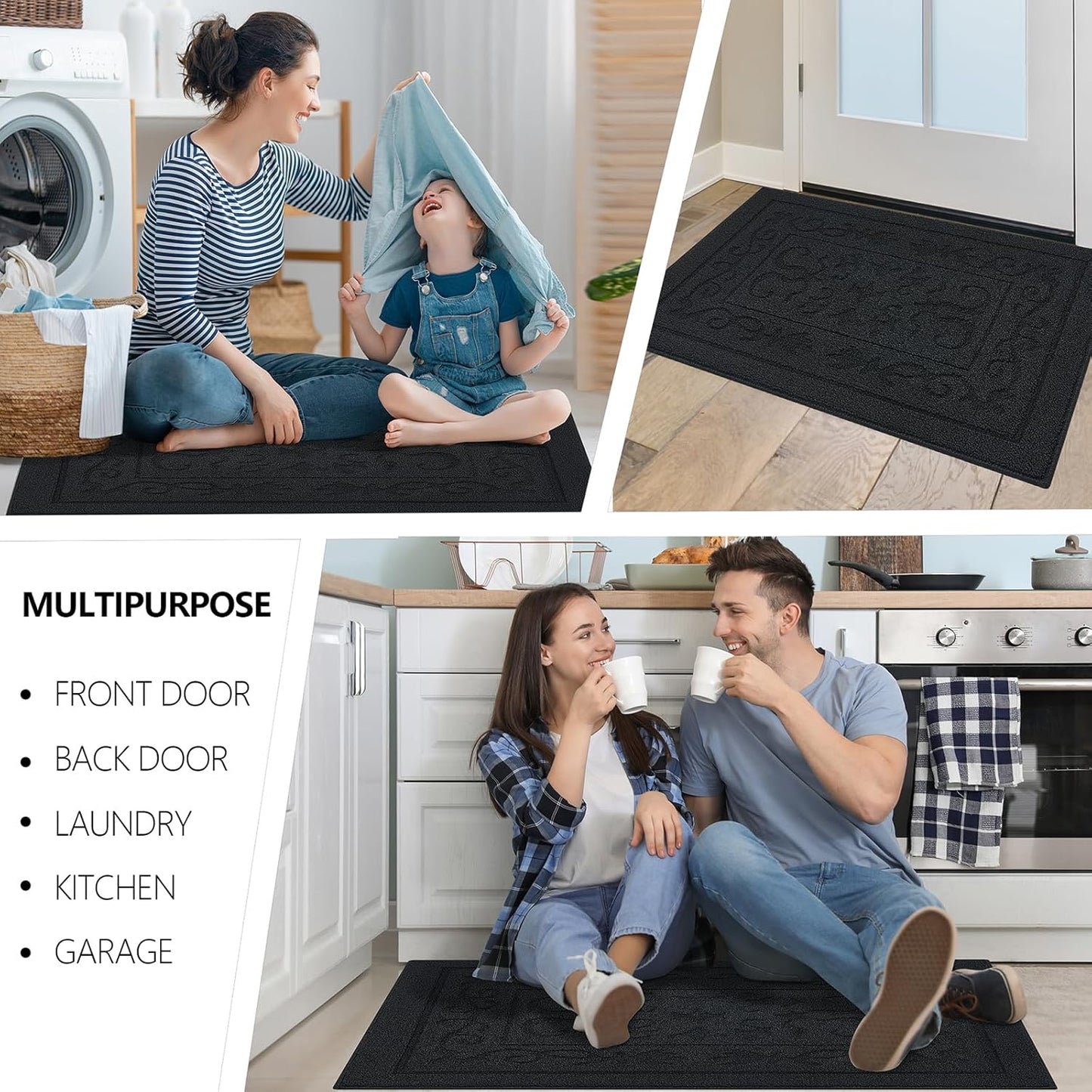 FONEYI Indoor Door Mat 36" x 59", Dirt Trapper Door Mats Non-Slip Entryway Rugs Washable, Absorbent Resist Dirt Welcome Mat, Low Profile Inside Floor Mats for Front Back Door and Entryway, Black