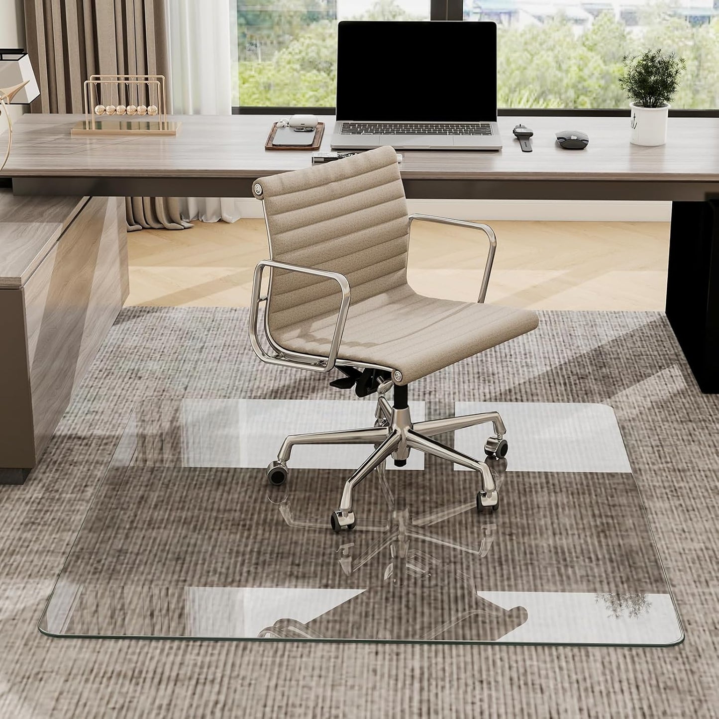 47" x 47" Tempered Glass -Glass Chair Mat, Heavy Duty Hard Floor Mat with Round Corner and Polished Edge, Office Chair Mat for Carpet Office Home Hardwood Floor Desk