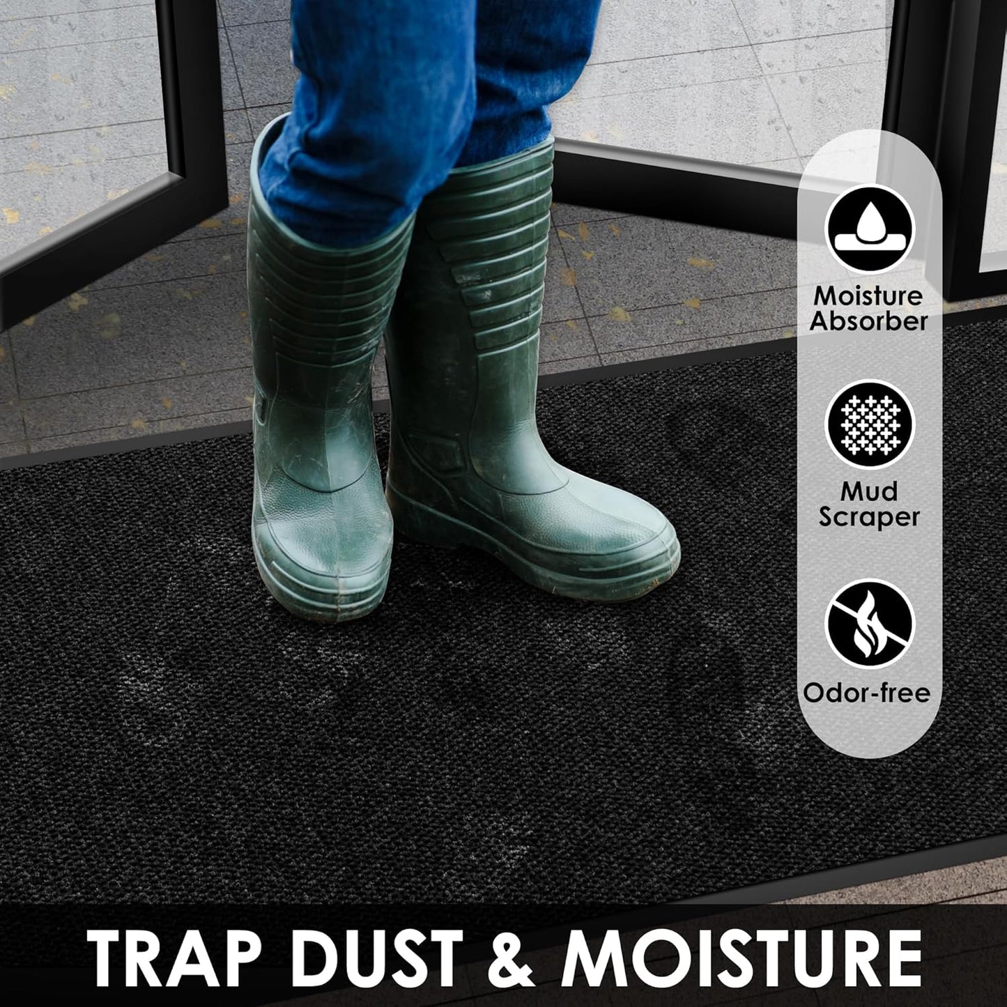 2′ x 65′ Front Door Mat Indoor Outdoor Entrance, Commercial Floor Mat Heavy Duty Dirt Trapper Entryway Doormat, Custom Size Non Slip Rubber Backing Welcome mat, Door Mat for High Traffic Area