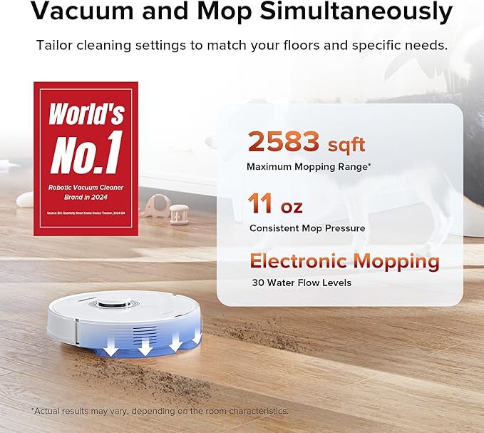 roborock Q7 Max Robot Vacuum and Mop Combo, 30-Level Water Flow Control, 4200Pa Suction, PreciSense LiDAR Navigation, No-Go Zone, No-Mop Zone, App & Voice Control, Ideal for Pet Hair