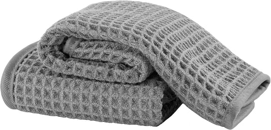 Microfiber Waffle Face Towels, 2 Pieces, Soft, Absorbent, Fast Drying, Lint Free (Gray)