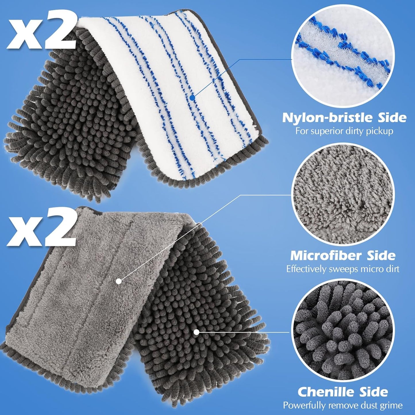 Microfiber Flip Mop,Masthome Flat Mop with Stainless Steel Handle,Mops for Floor Cleaning and 4 Reusable Washable Mops Pads,Wet & Dry Dust Mopping for Hardwood,Vinyl,Laminate,Tile Cleaning