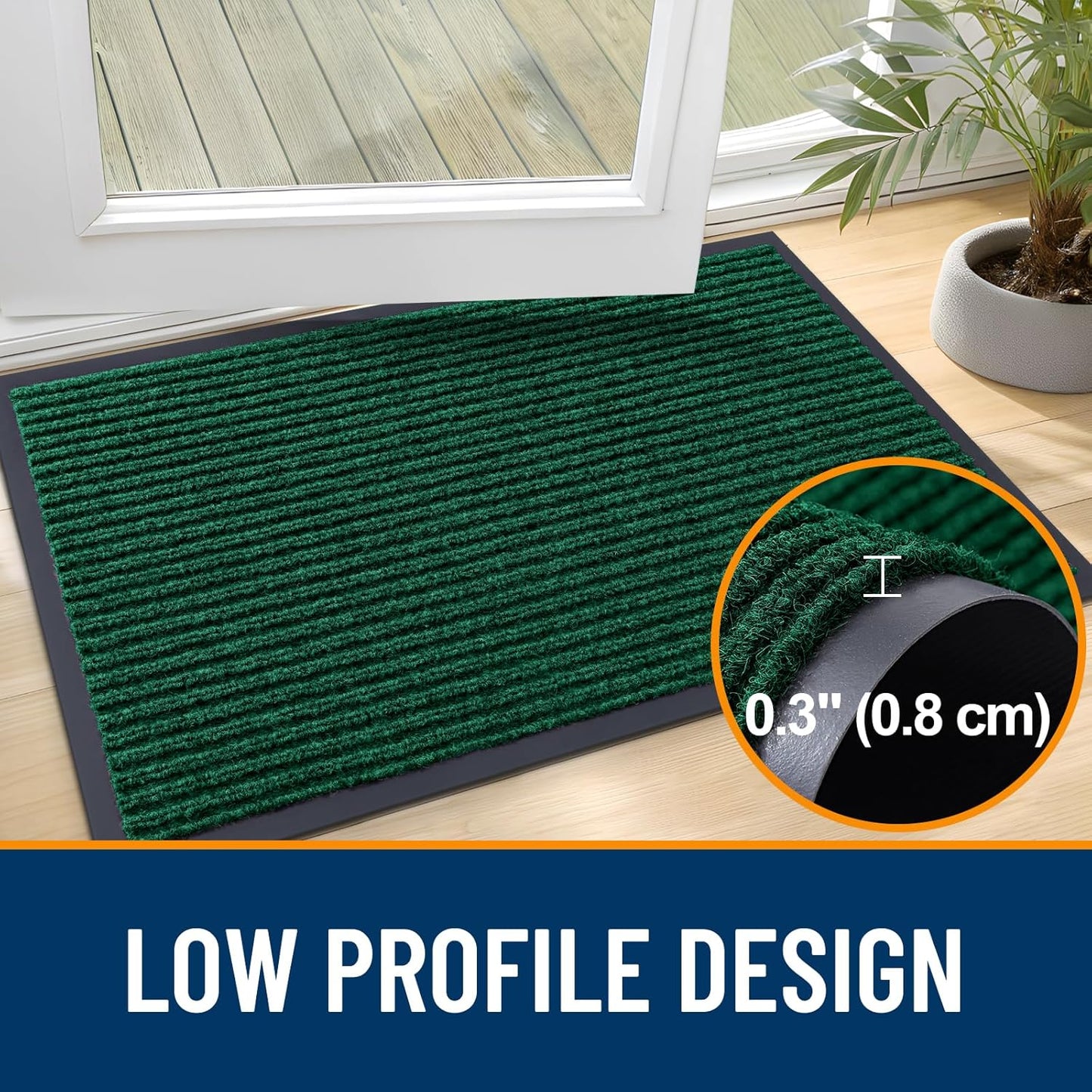 OLANLY Front Door Mat Indoor Outdoor Entrance, Waterproof Heavy Duty Doormat, Fade Resistant, Low Profile, Easy Clean Patio Porch Welcome Floor Mats for Entry, 47x32, Green