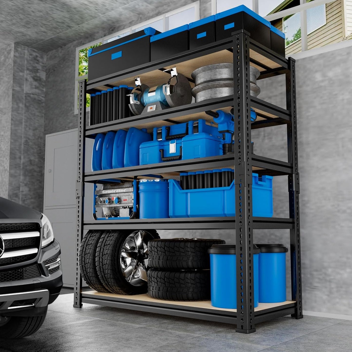 Garage Shelving, 2 PCS Storage Shelves Heavy Duty 2000 LBS Capacity, 5 Tier Adjustable Metal Organizer Wire Rack, 36" L x 18" W x 72" H Utility Shelf Unit for Kitchen Pantry