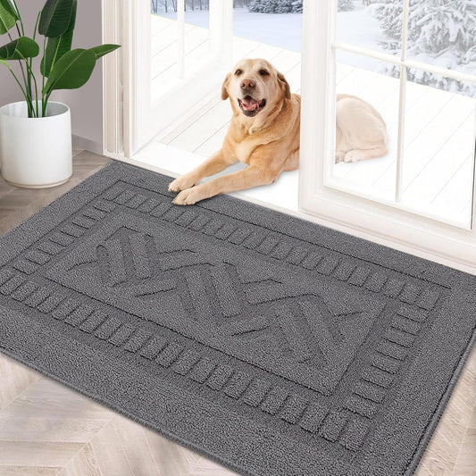 FONEYI Indoor Doormat, Front Back Door Mat Rubber Backing Non Slip Door Mats, 32"x40" Low-Profile Absorbent Resist Dirt Entryway Doormat Inside Floor Mats Entrance Washable, Entry Doormats, Grey