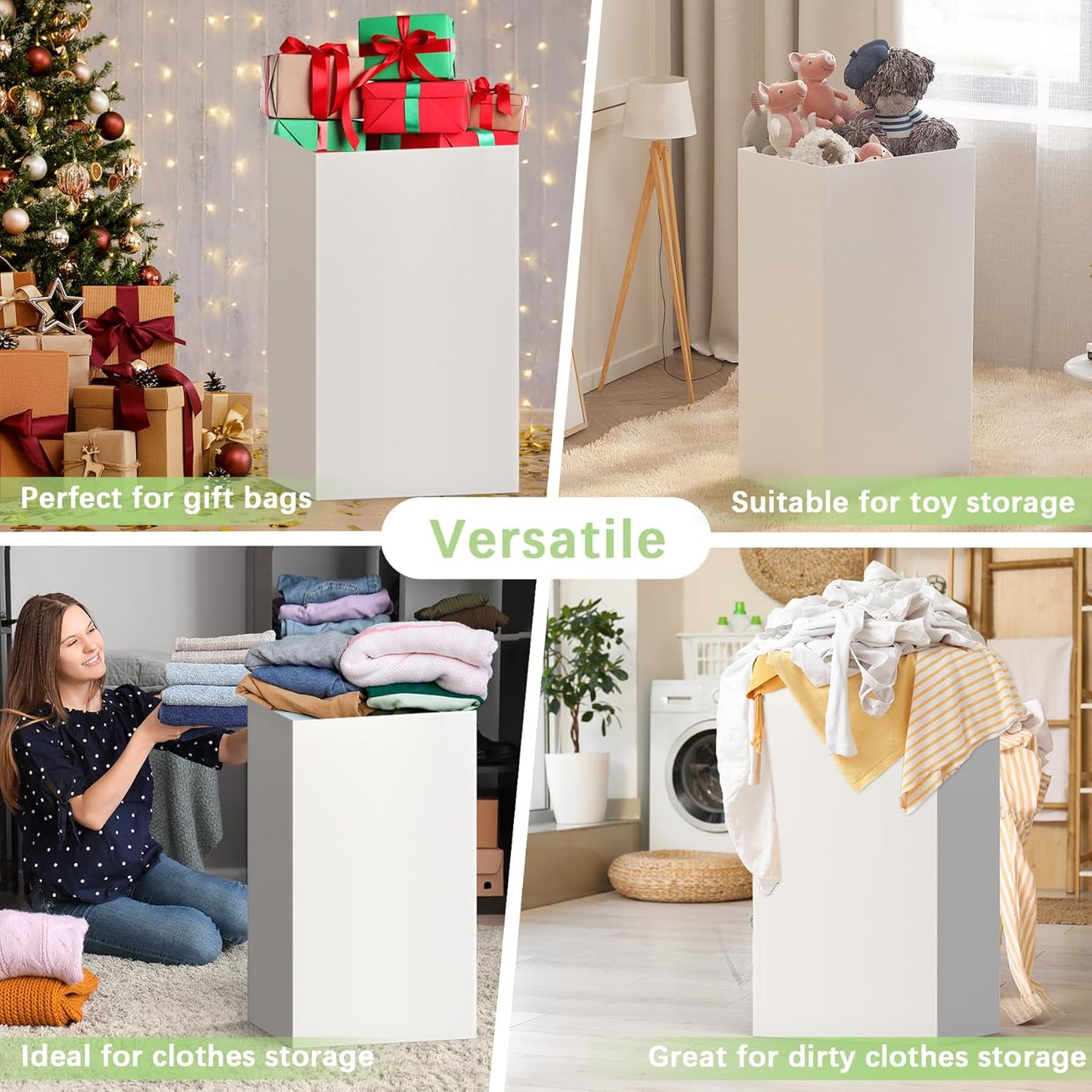 4 Pack Extra Large Disposable Trash Cans, Reusable Portable Garbage Can, 30 Gallon (30" H x 14" W x 14" D), Extra Thick Recycled Cardboard Portable Garbage Can and Recycling Bins,White