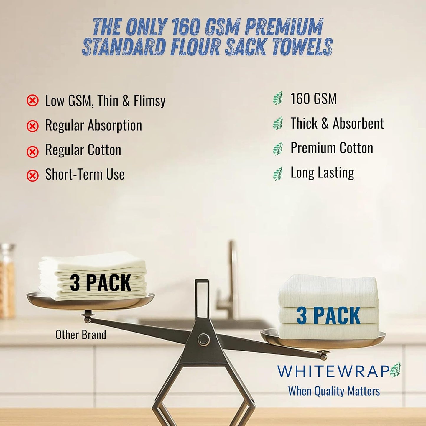 WHITEWRAP Flour Sack Towels| Tea Towel for Crafts| Kitchen Dish Cotton Blank Towel for Embroidery|Baking Bread Proofing Linen Cover| Thick Absorbent Quick Dry| 3Pack 28"x28" Natural