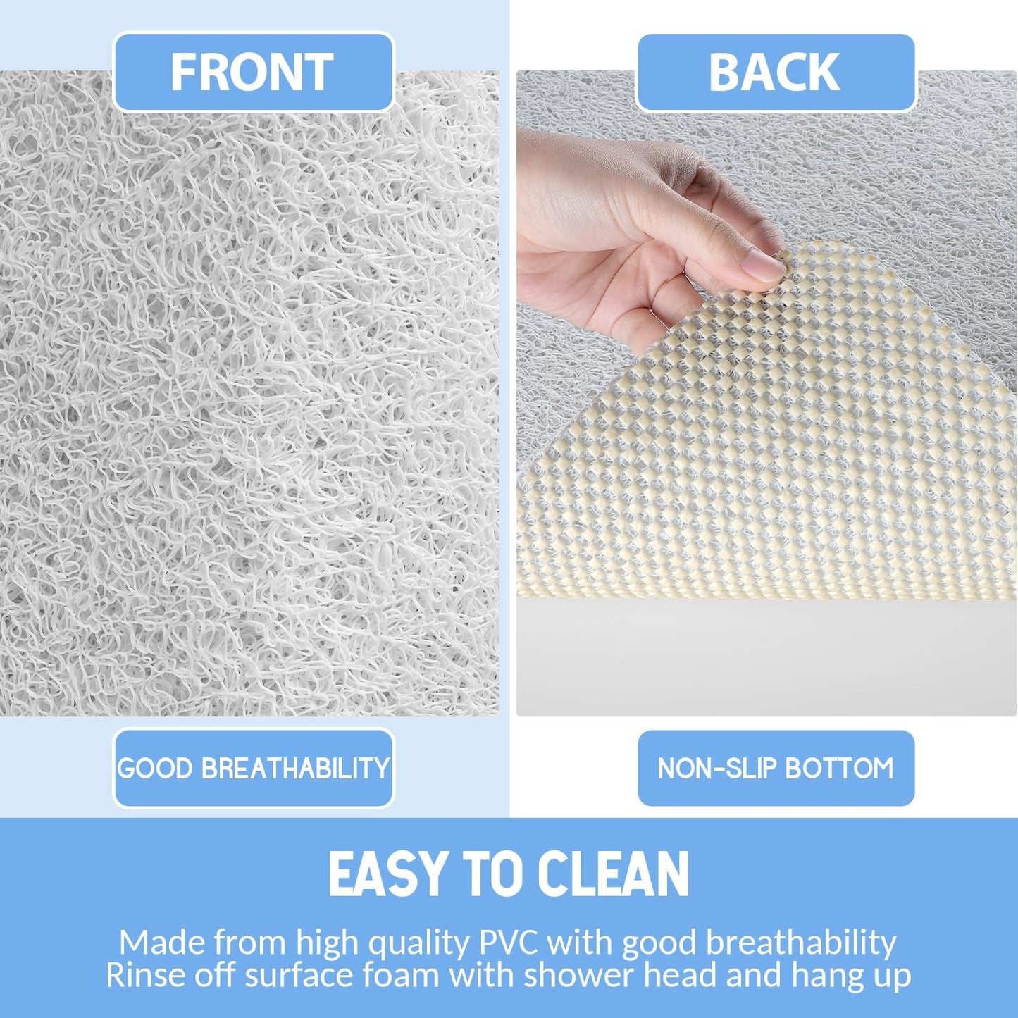Non-Slip Bathtub Mat, Anti Slip Shower Mat, Fast Drying Bathtub Mats, Foot Scrubber Mat, Anti Slip Mat for Tub, Floor, Bathroom, Kitchen, Home, Hotel (White 32"×17")