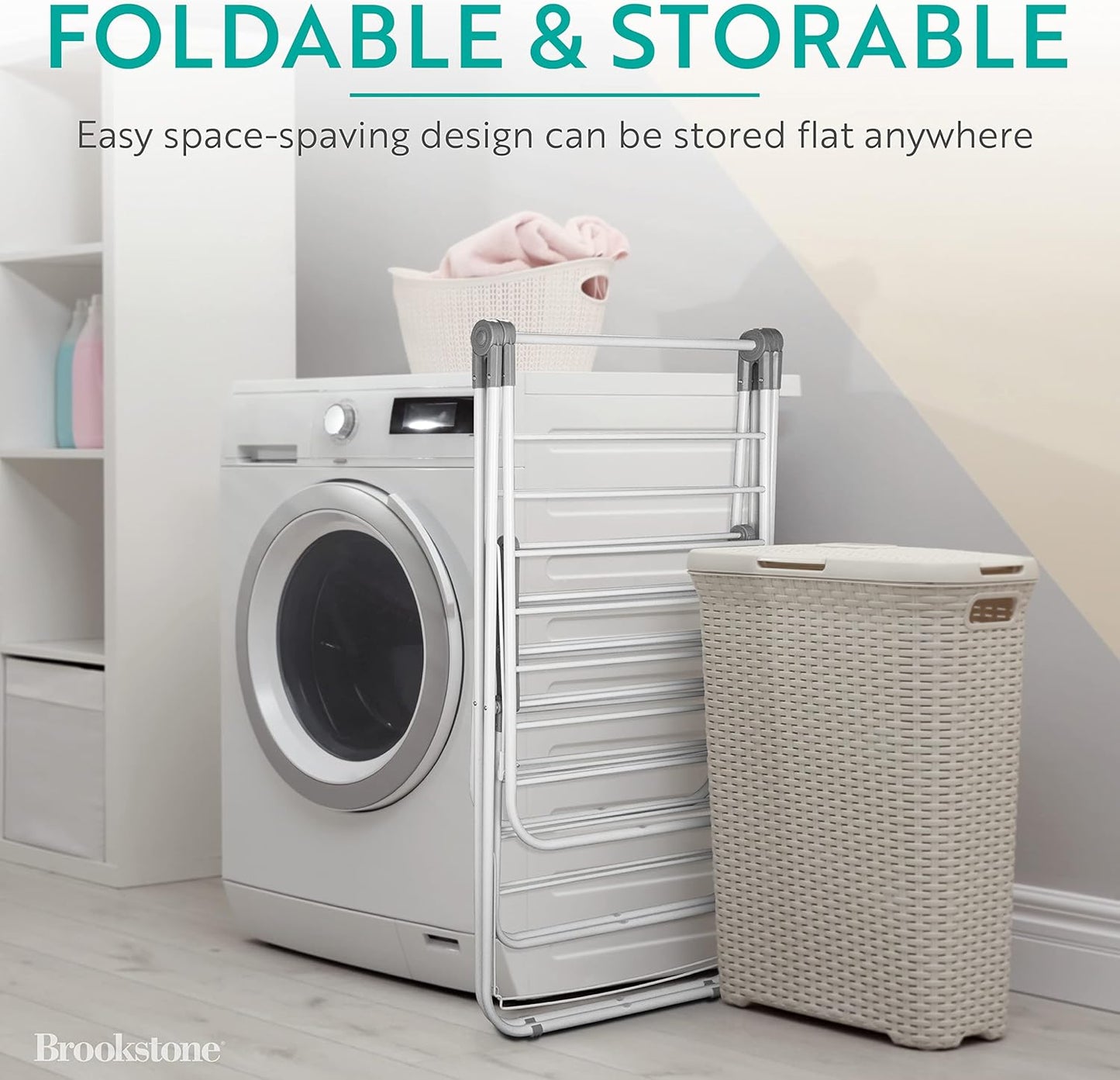 Brookstone – Extra Large – Double Spaced - 2 Tier Collapsible Clothes Drying Rack, Indoor/Outdoor Folding Hanging Garment Stand [NO Assembly - Ready Out of The Box]