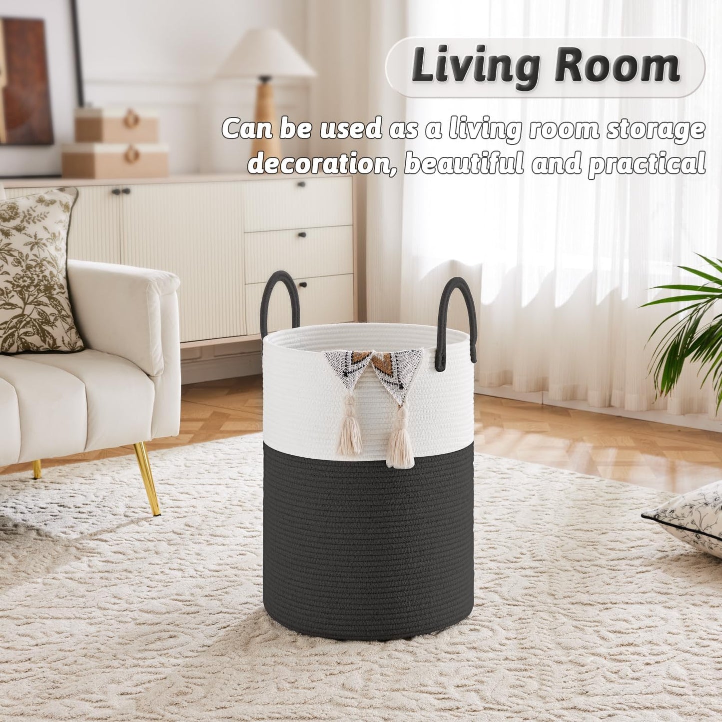 Laundry Basket,Woven Cotton Rope Laundry Hamper,40L for Decorative Storage of Dirty Clothes,Toys and Blankets in Bathroom,Baby Room and Living Room