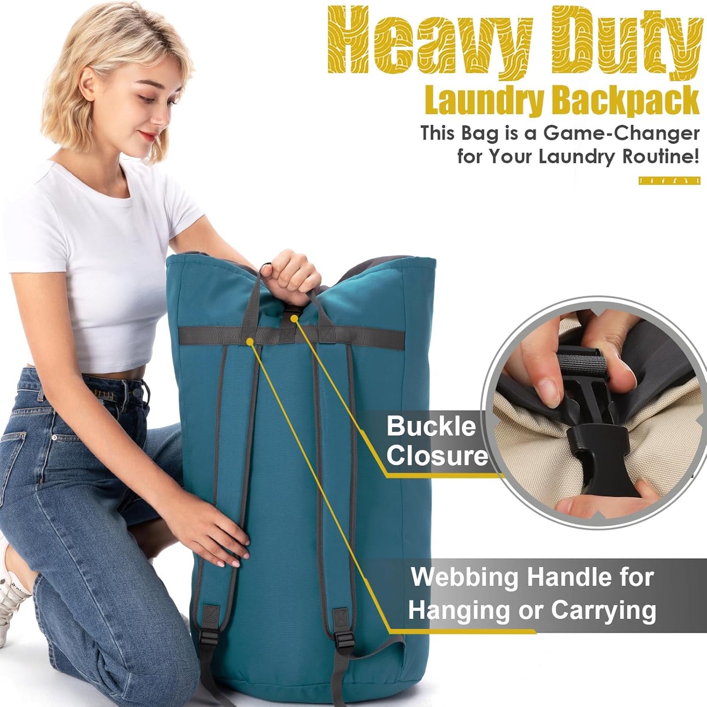 Laundry Bag for College, Backpack Laundry Bag for College Turquoise, 115L Extra Large Laundry Backpack, Heavy Duty Dirty Clothes Bag, Dorm Room Essentials for College, Travel, Laundromat, Apartment